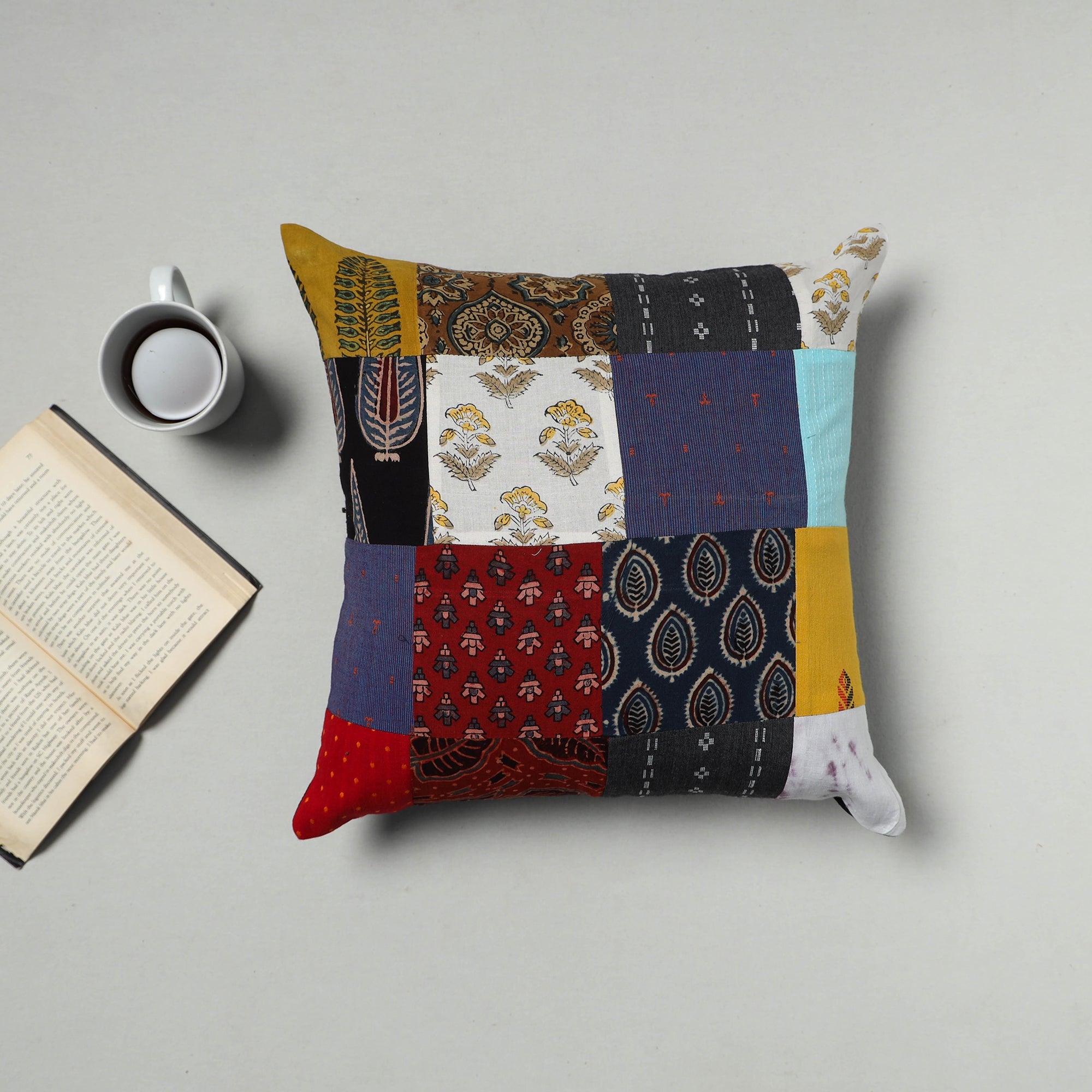 Multicolor - handcrafted cotton patchwork cushion cover 14