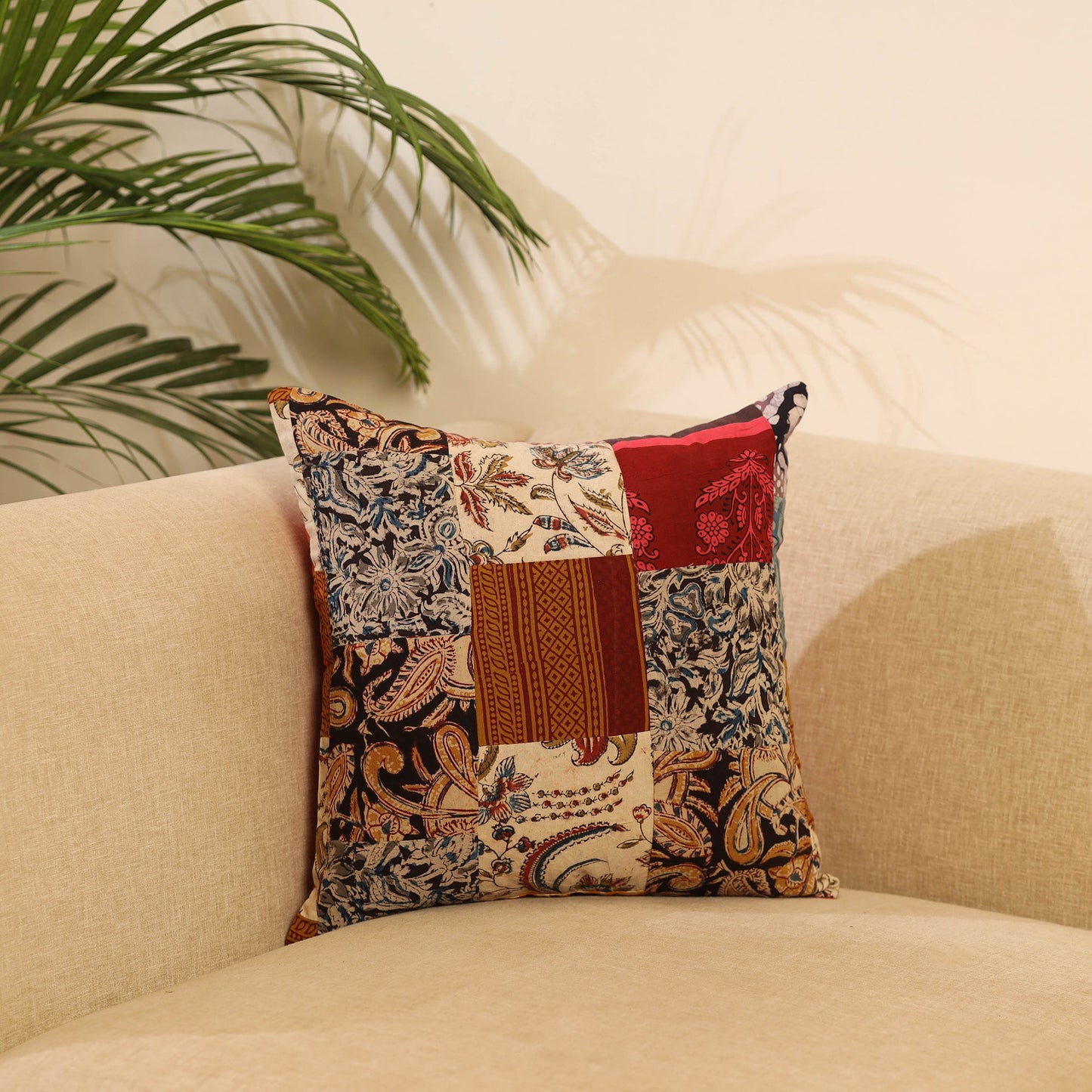 Buy Multicolor Handcrafted Cotton Patchwork Cushion Cover
