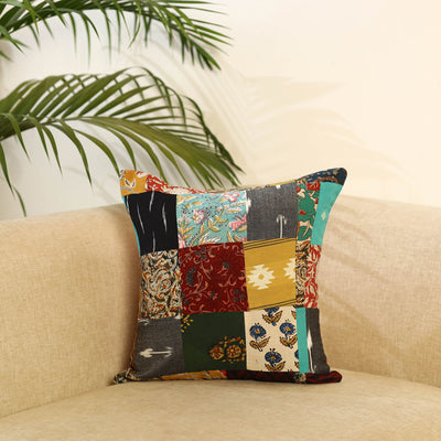 Buy Multicolor Handcrafted Cotton Patchwork Cushion Cover
