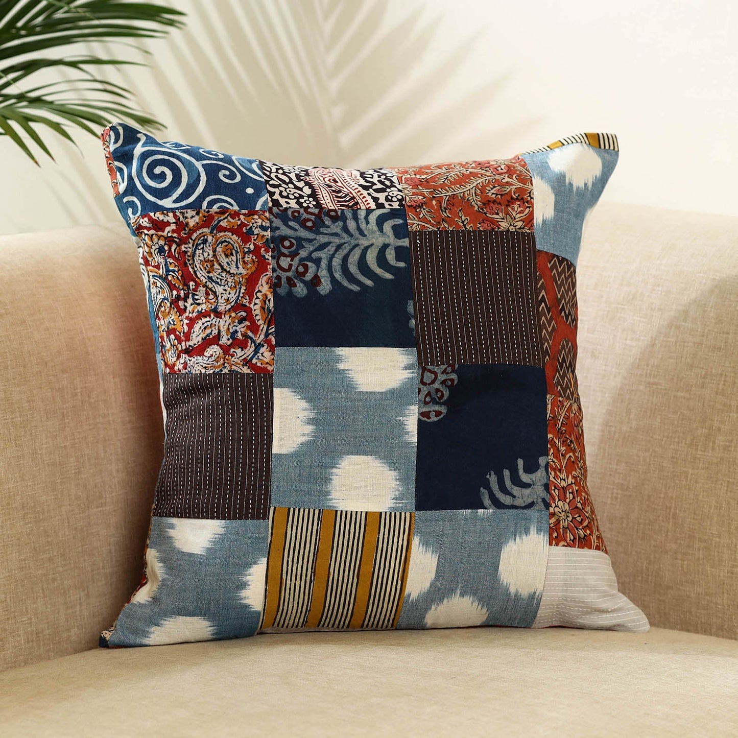 Multicolor - handcrafted cotton patchwork cushion cover 15