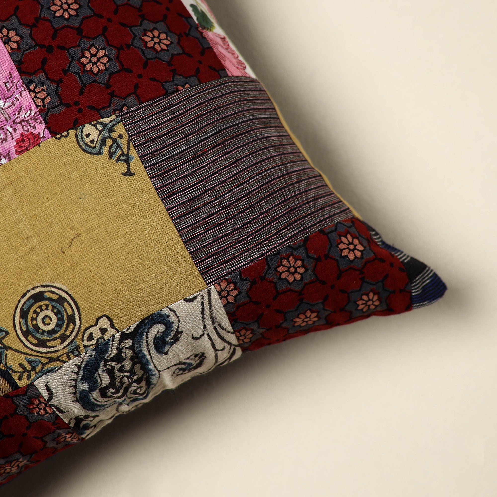 Multicolor Handcrafted Cotton Patchwork Cushion Cover