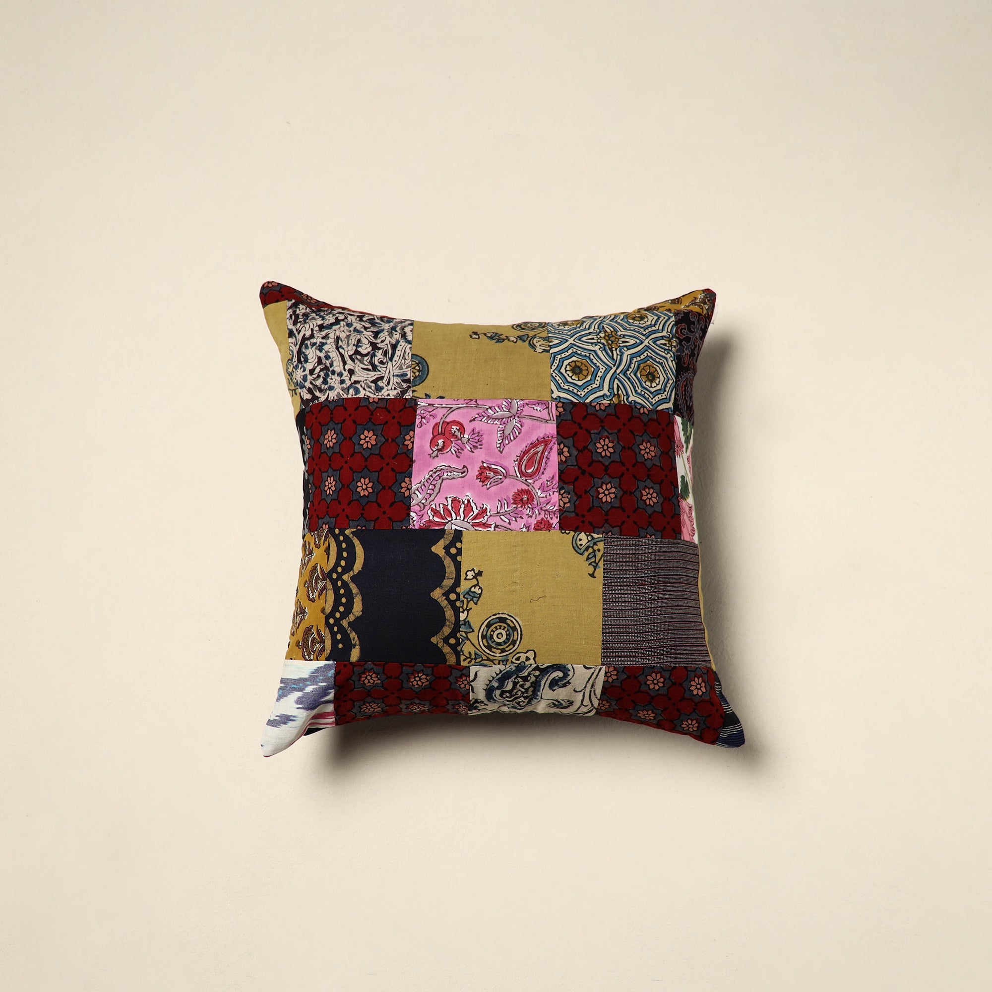 Multicolor Handcrafted Cotton Patchwork Cushion Cover