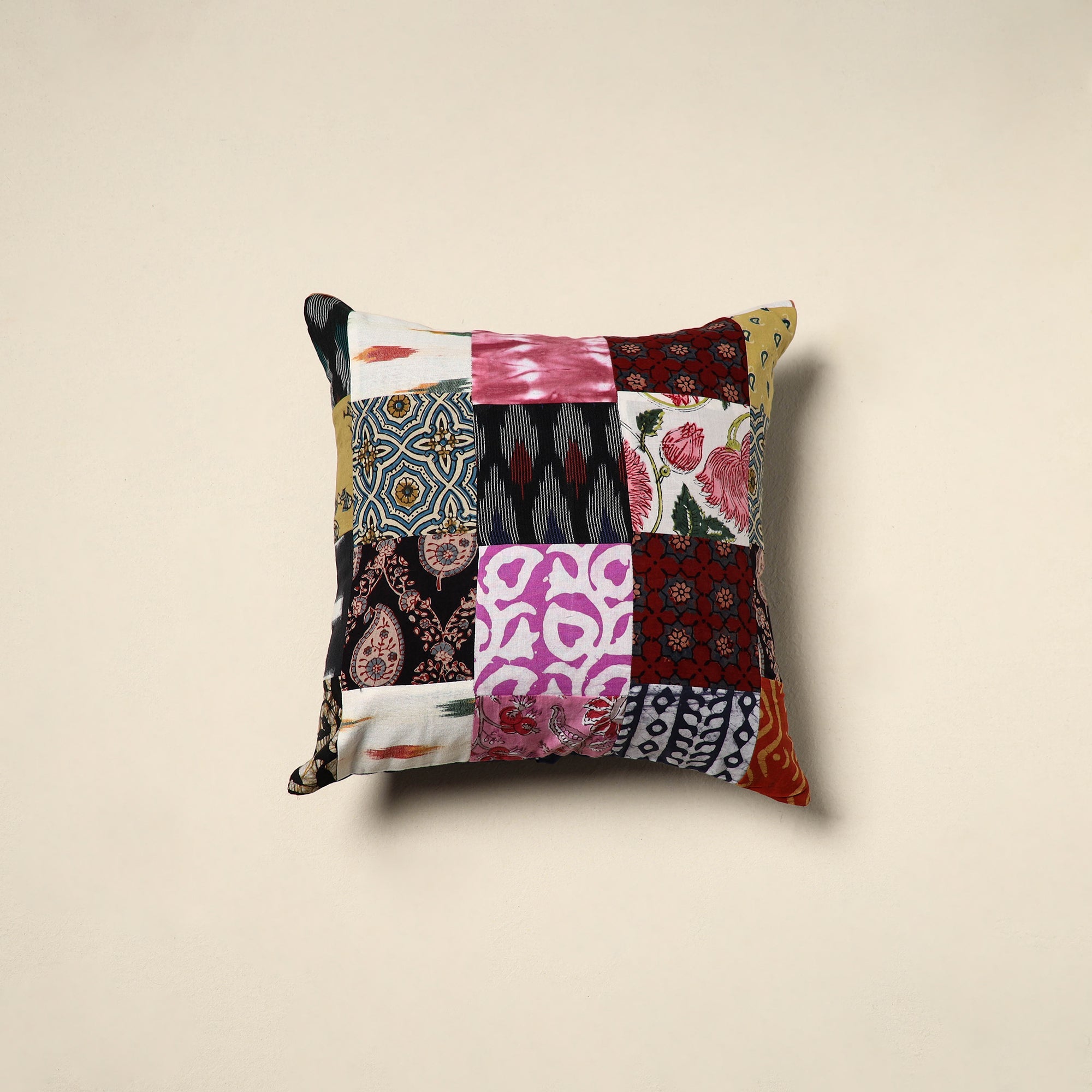 Multicolor Handcrafted Cotton Patchwork Cushion Cover