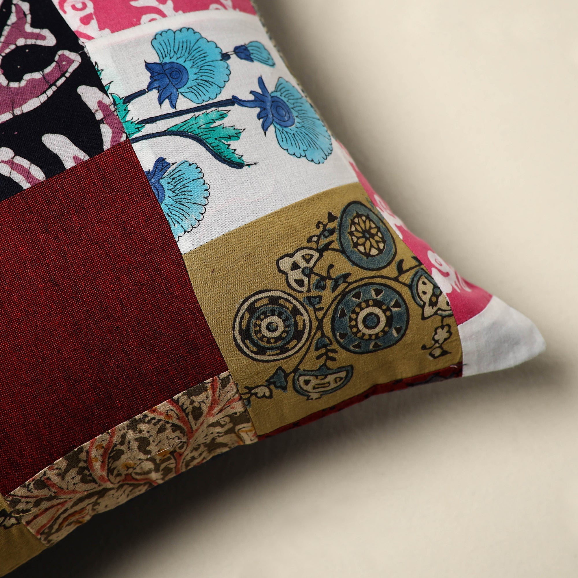 Multicolor Handcrafted Cotton Patchwork Cushion Cover