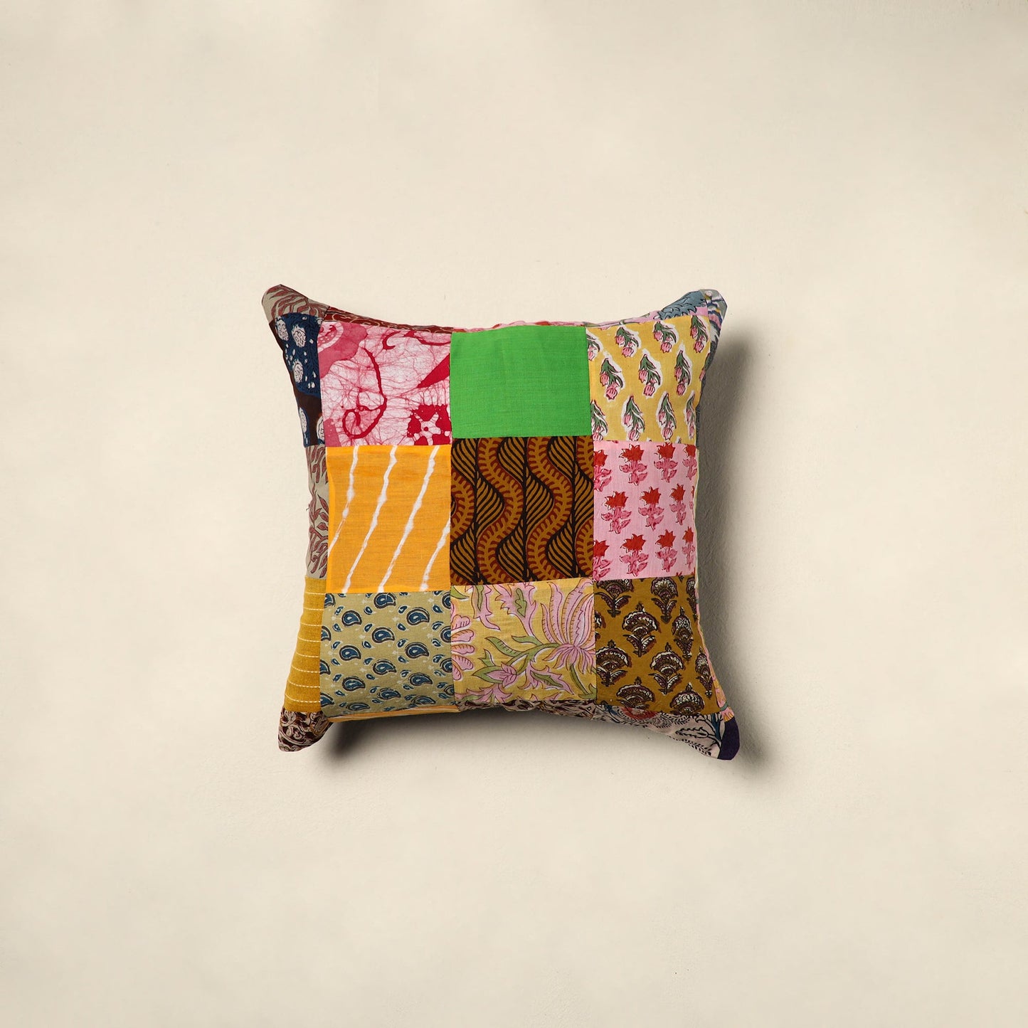 Multicolor Handcrafted Cotton Patchwork Cushion Cover