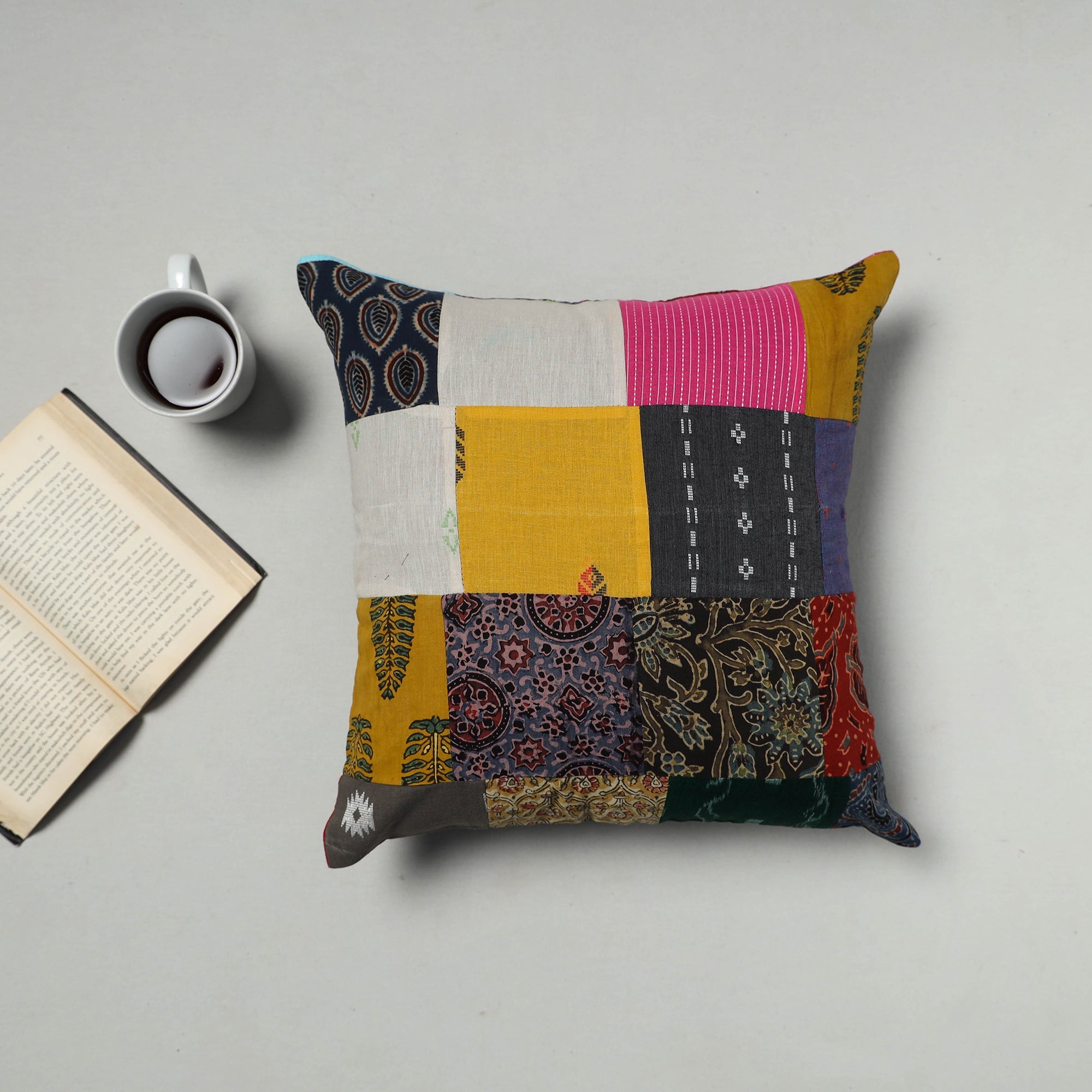 Multicolor - handcrafted cotton patchwork cushion cover 16