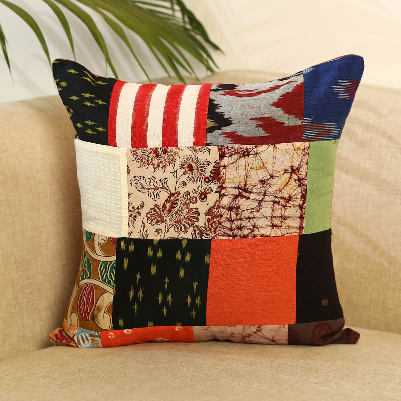 Multicolor - handcrafted cotton patchwork cushion cover 16