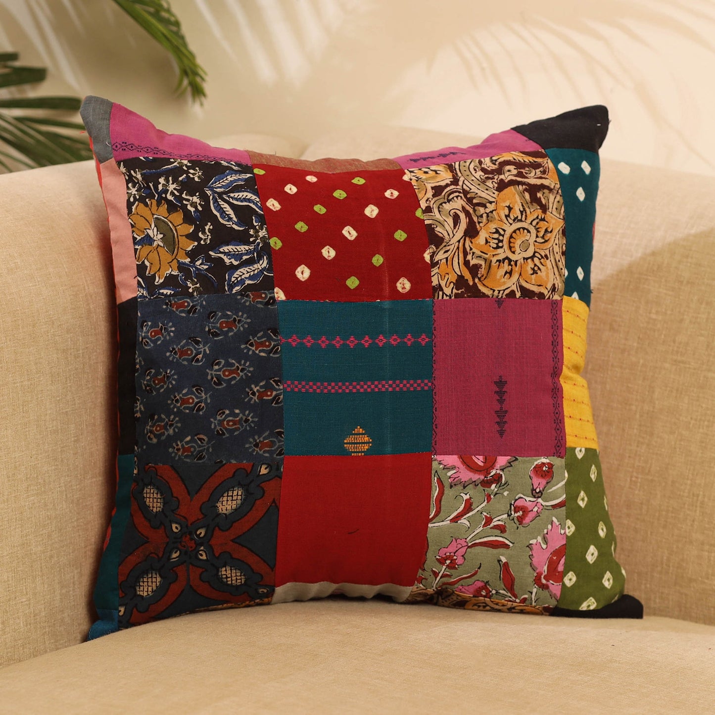 Buy Multicolor Handcrafted Cotton Patchwork Cushion Cover