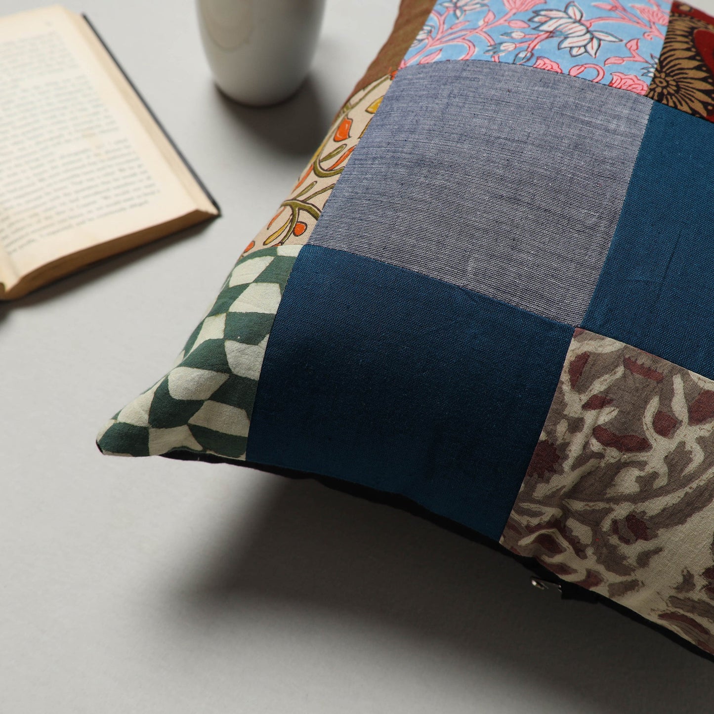 Multicolor - handcrafted cotton patchwork cushion cover (16