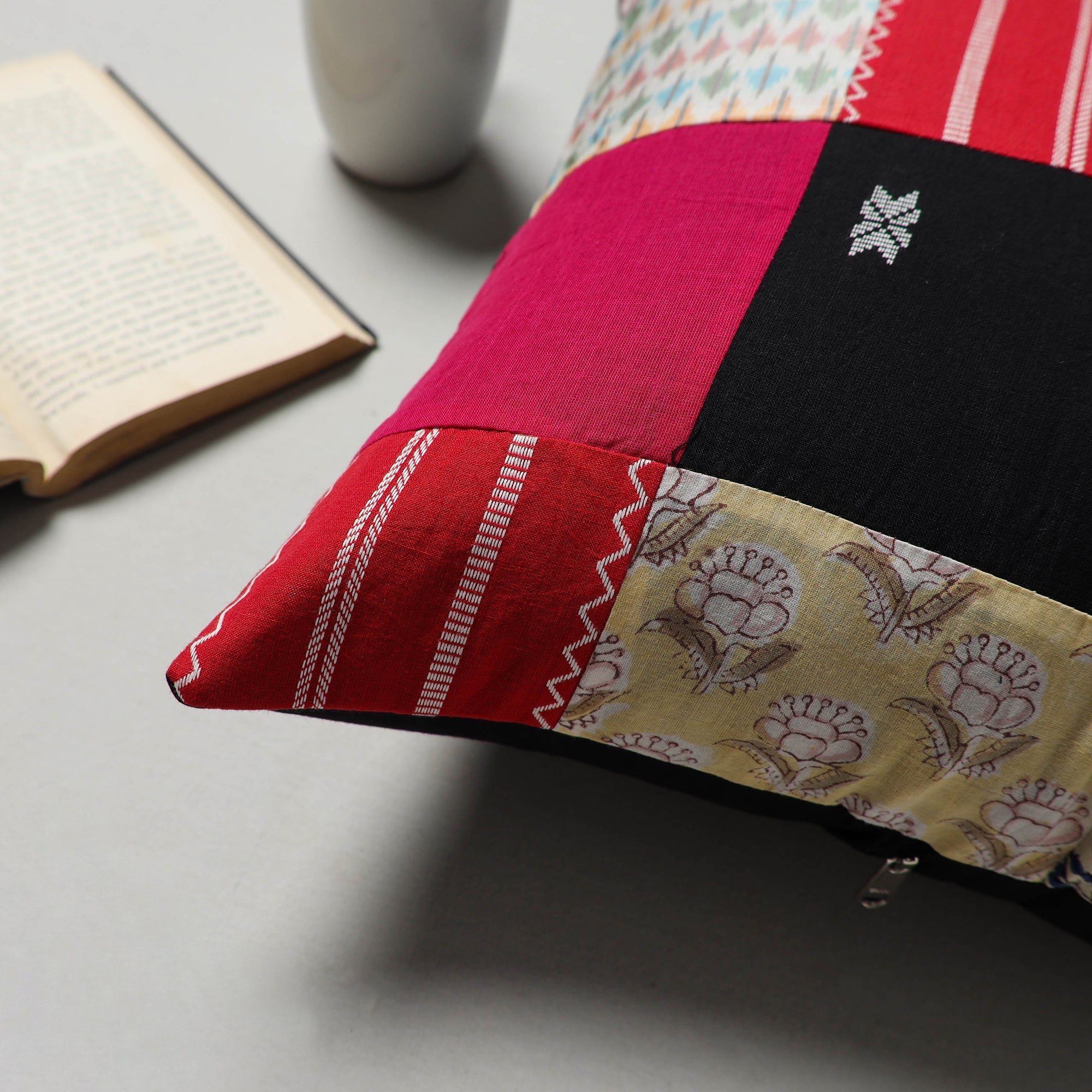 Multicolor - handcrafted cotton patchwork cushion cover (16