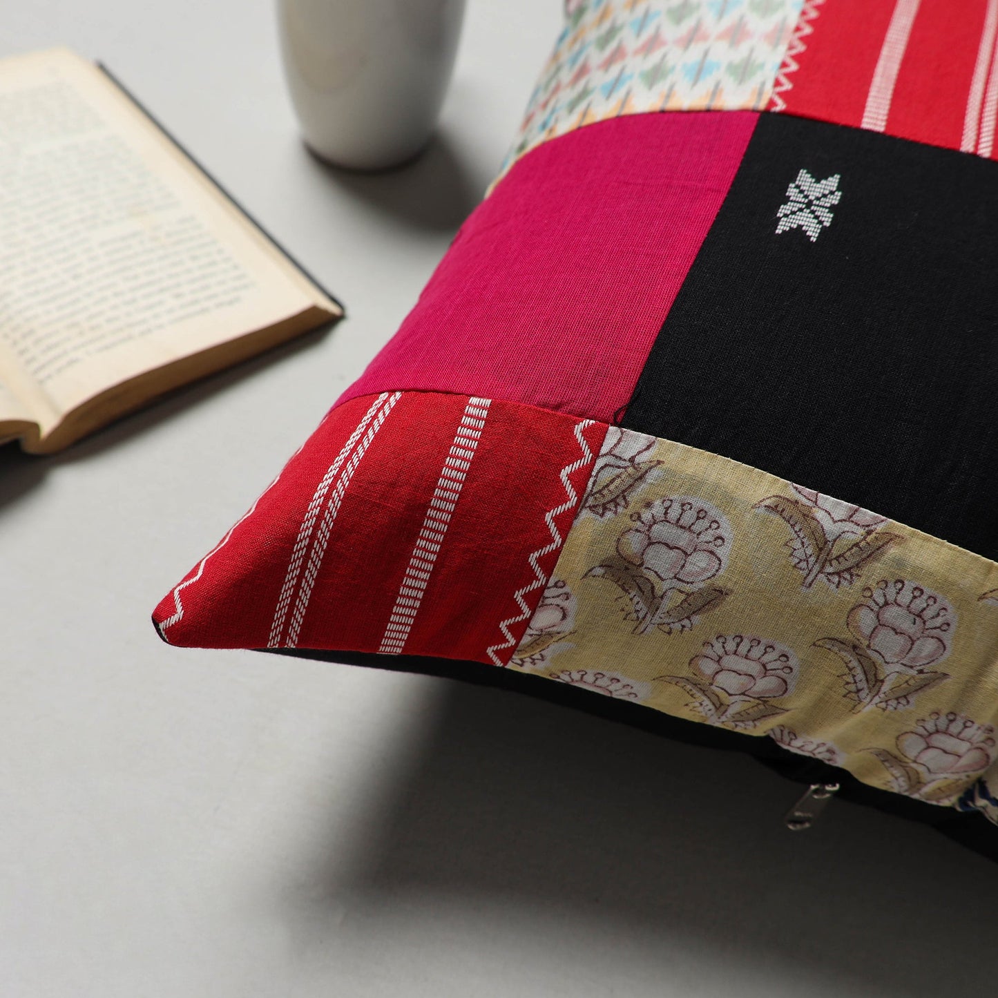 Multicolor - handcrafted cotton patchwork cushion cover (16