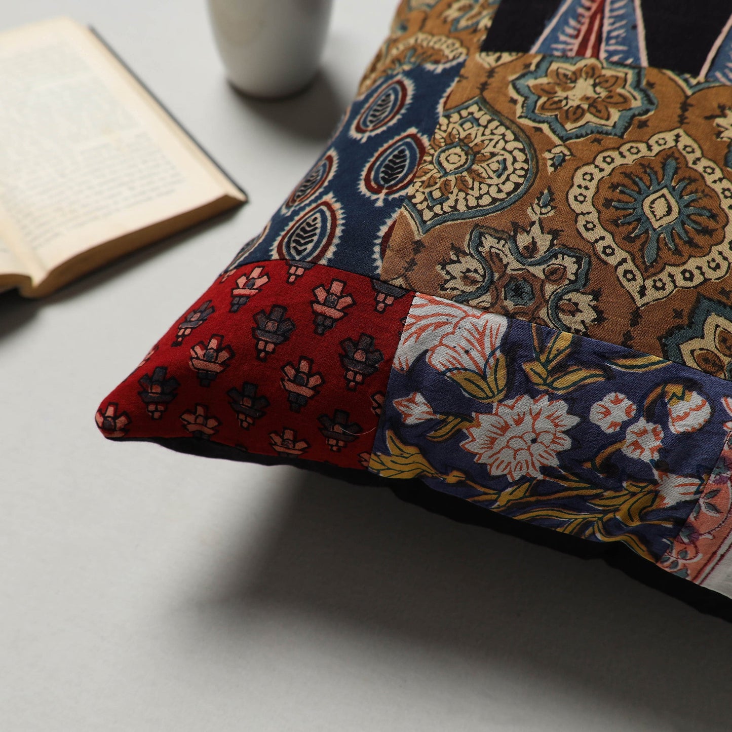 Multicolor - handcrafted cotton patchwork cushion cover (16