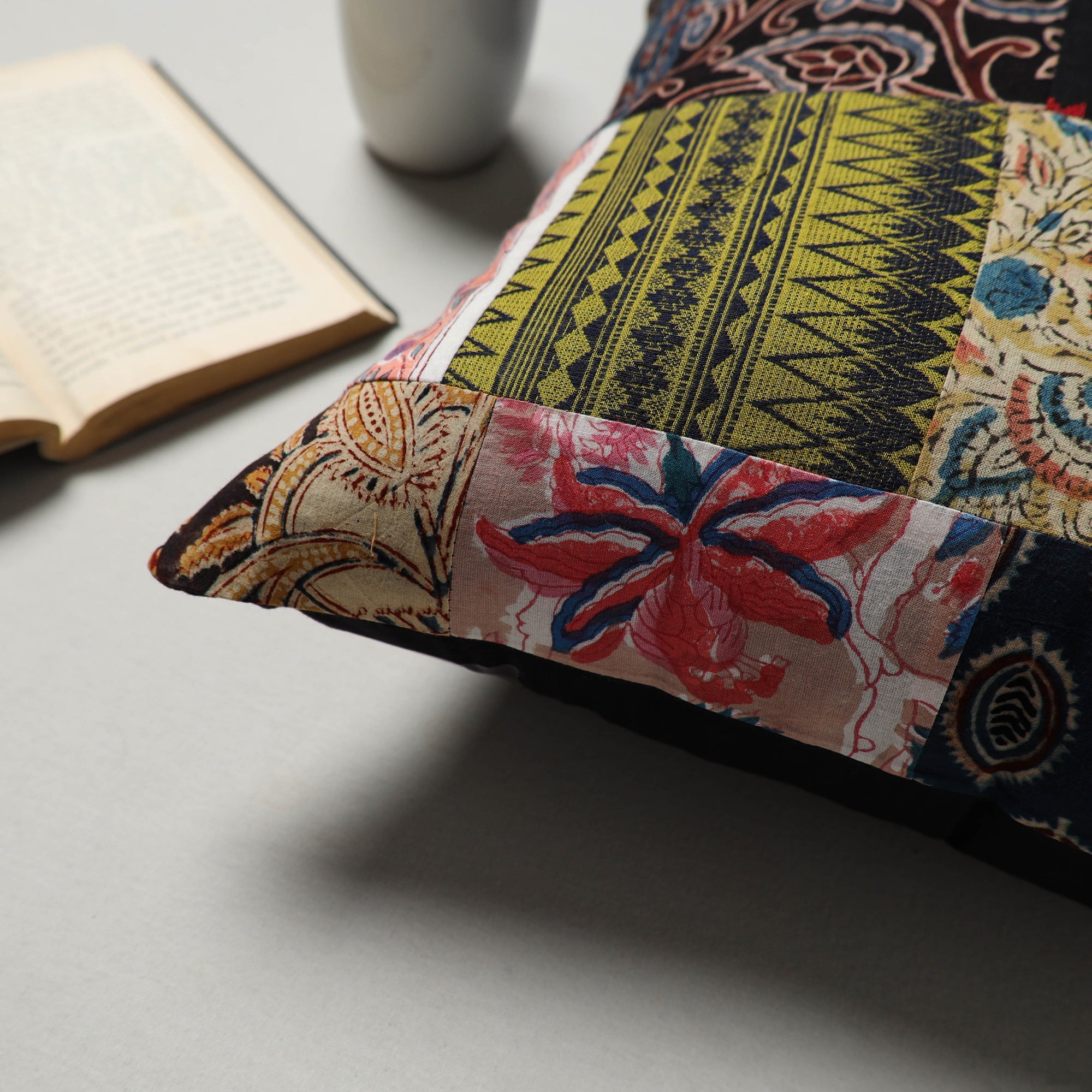 Multicolor - handcrafted cotton patchwork cushion cover (16