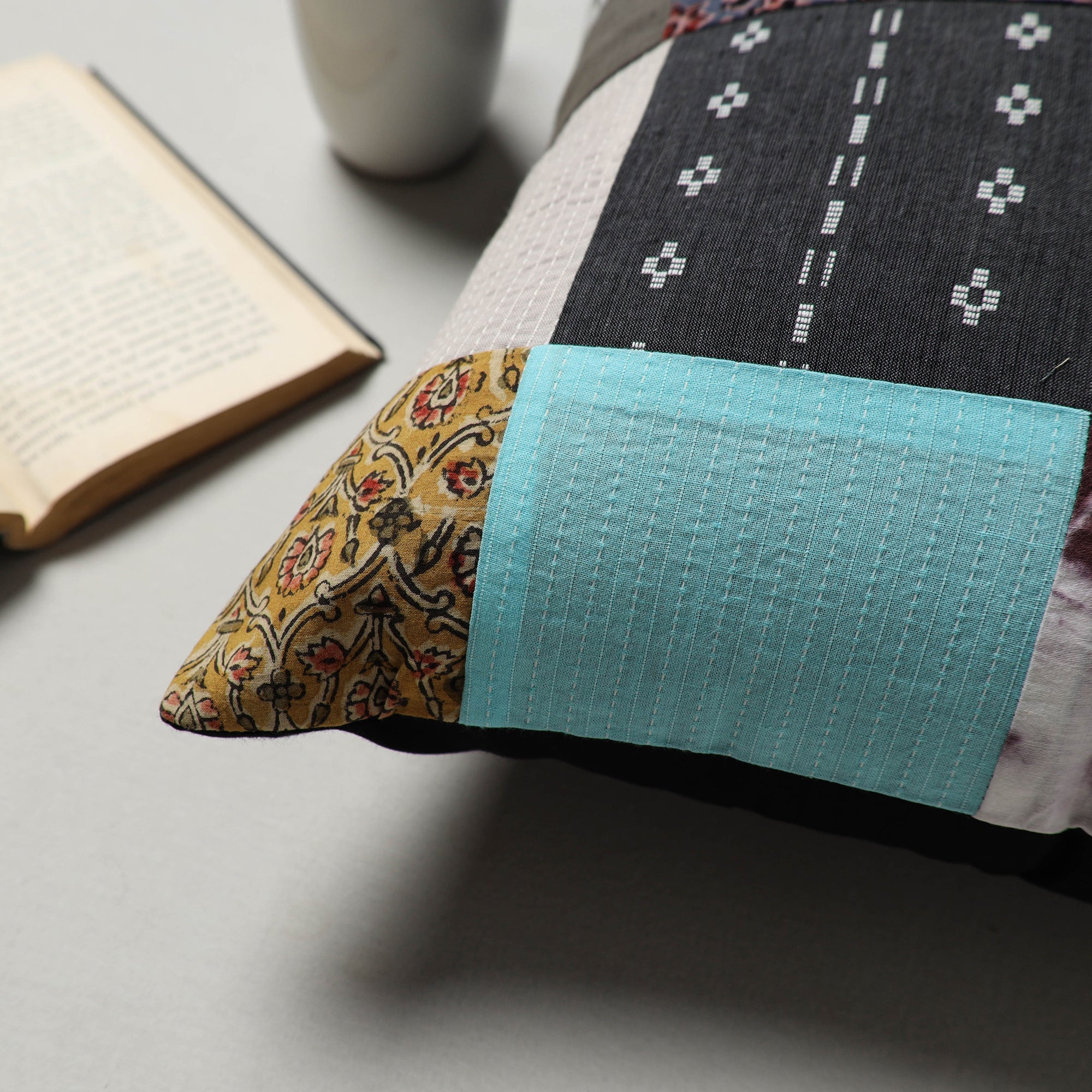 Multicolor - handcrafted cotton patchwork cushion cover (16