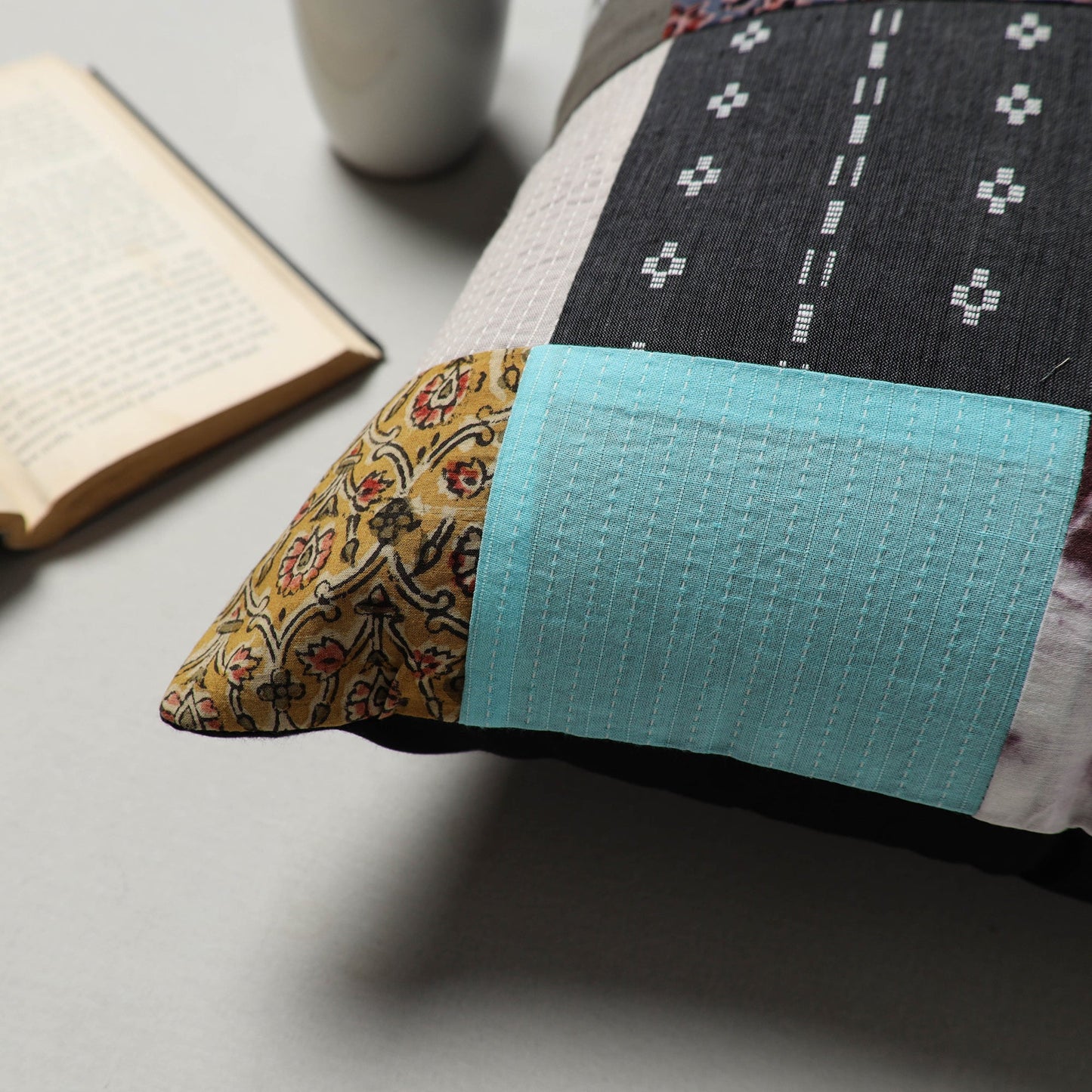 Multicolor - handcrafted cotton patchwork cushion cover (16