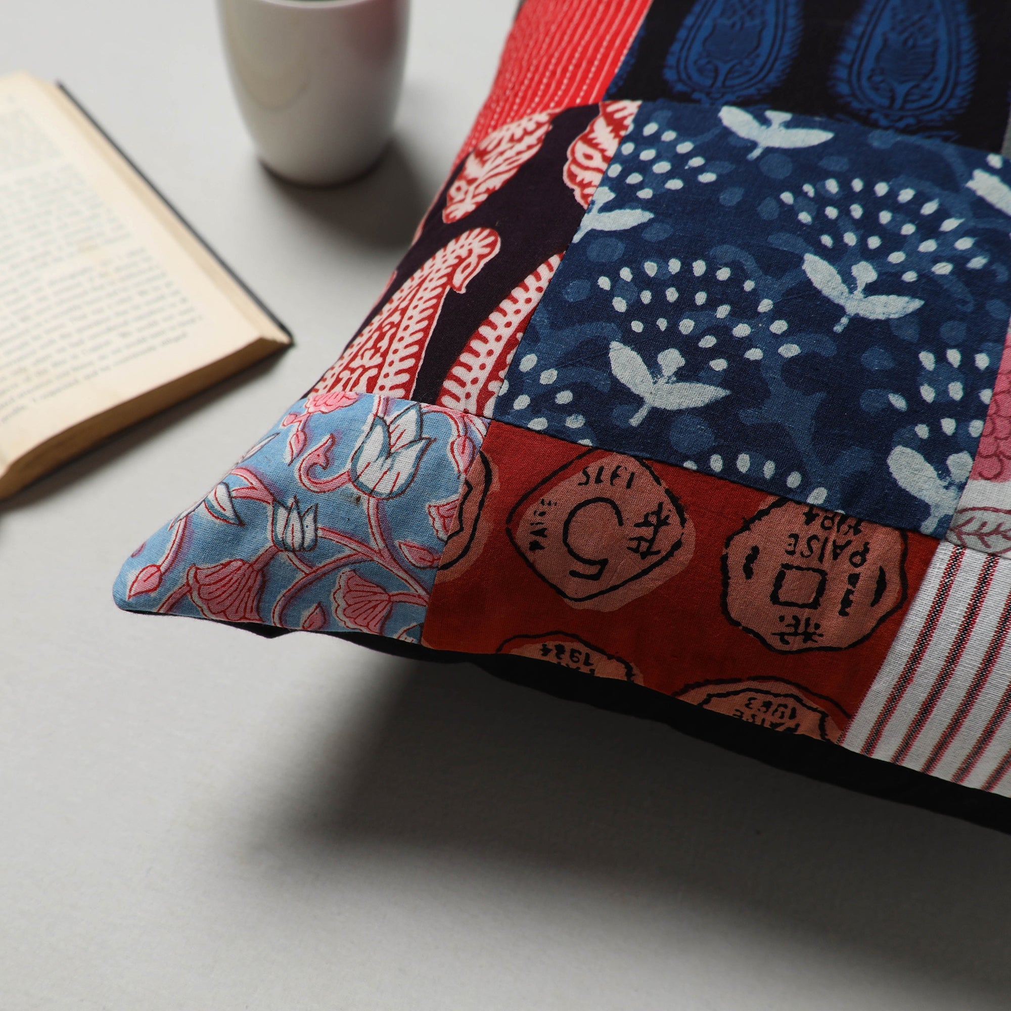 Multicolor - handcrafted cotton patchwork cushion cover (16