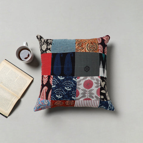 Multicolor - handcrafted cotton patchwork cushion cover (16