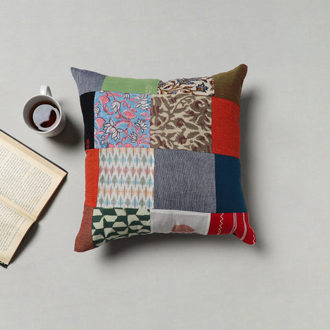 Multicolor - handcrafted cotton patchwork cushion cover (16