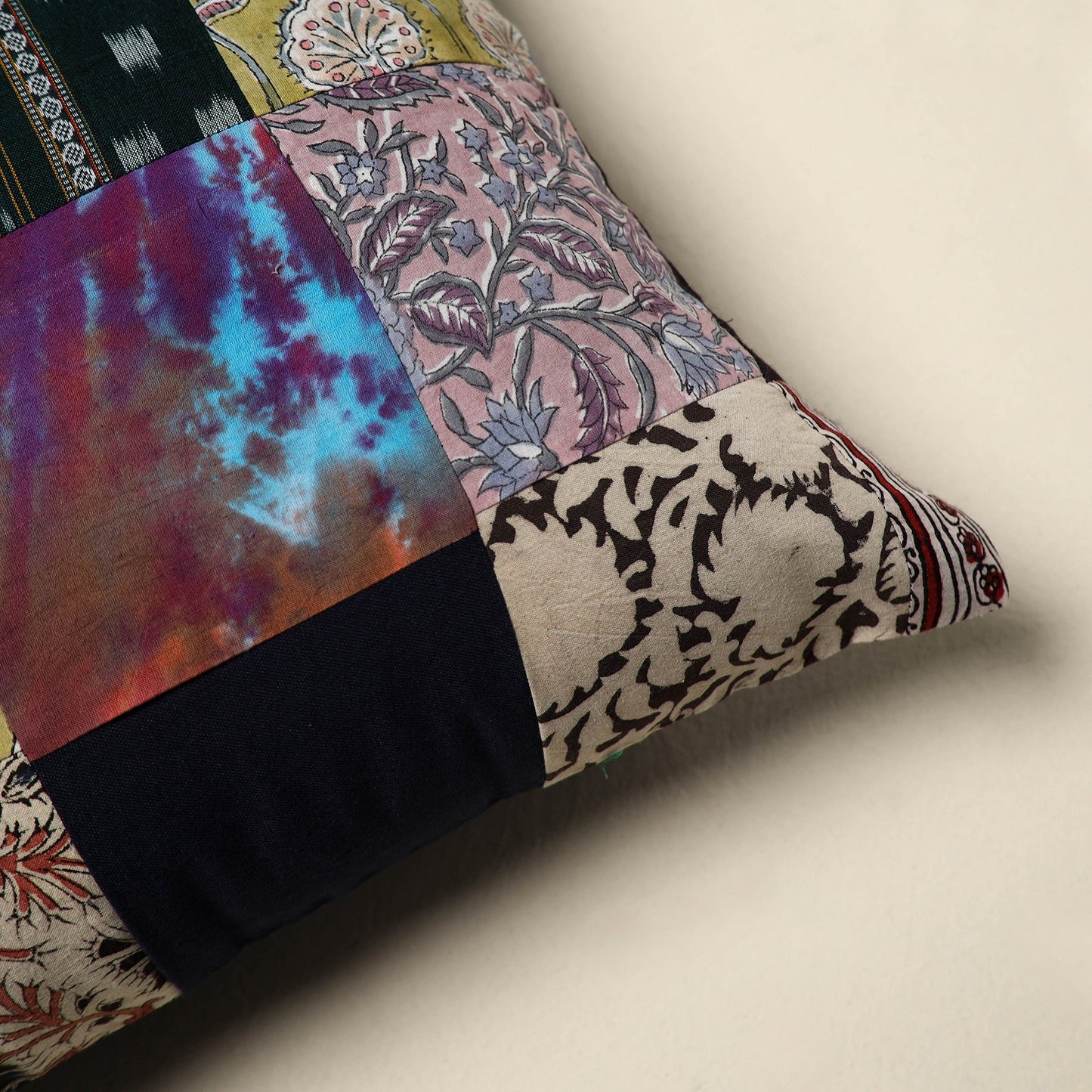 Multicolor Handcrafted Cotton Patchwork Cushion Cover