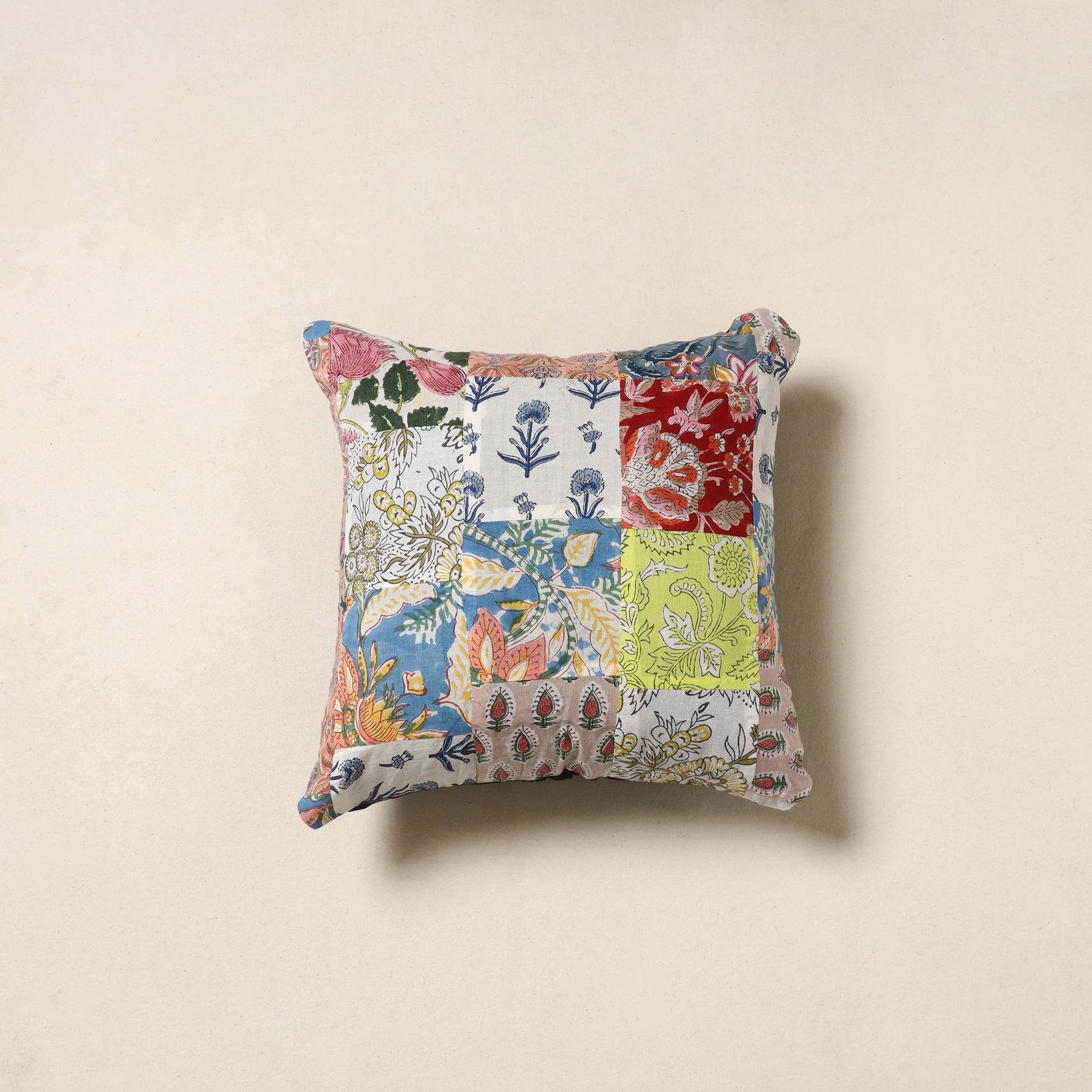 Multicolor - handcrafted cotton patchwork cushion cover 17