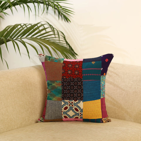  Multicolor Handcrafted Cotton Patchwork Cushion Cover