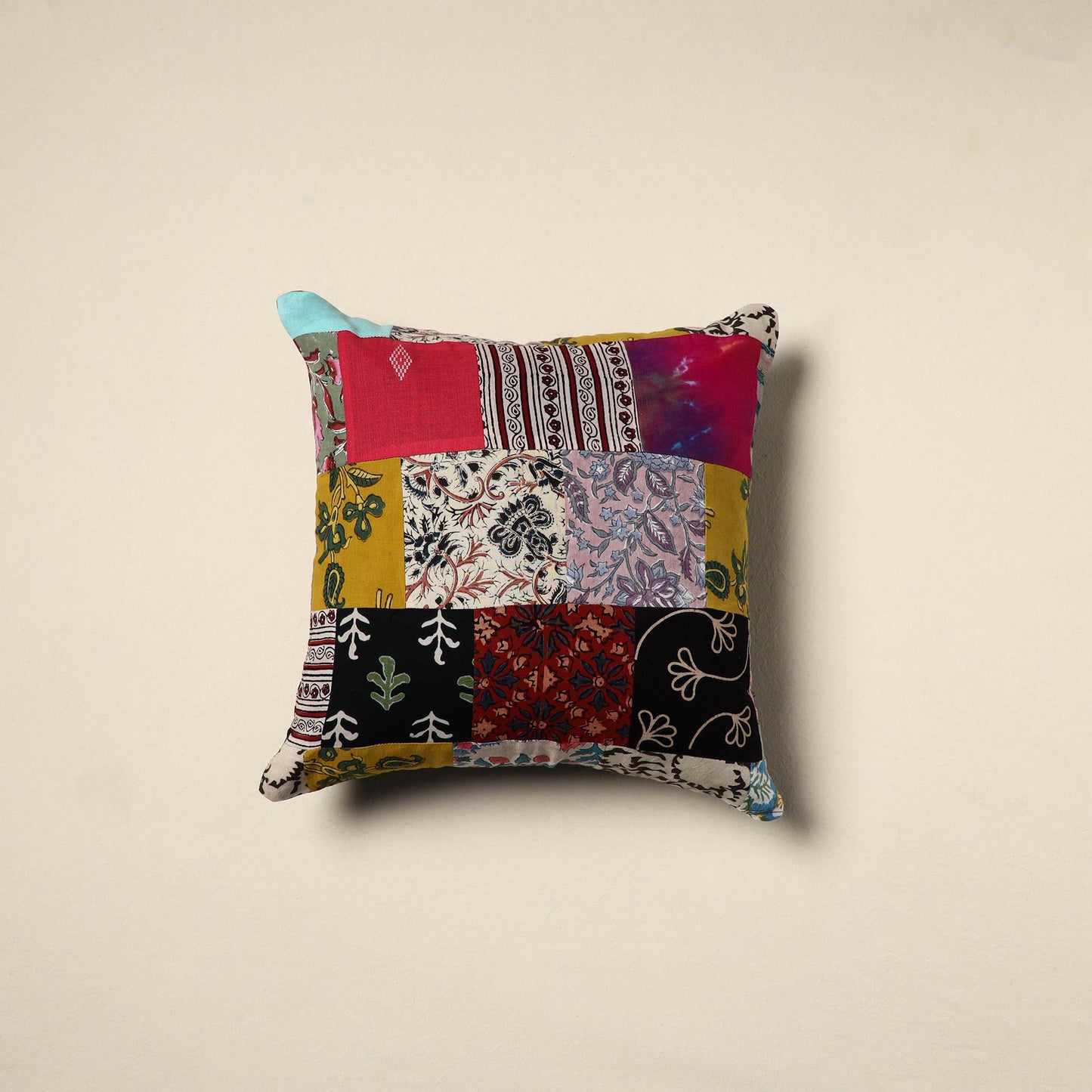 Multicolor - handcrafted cotton patchwork cushion cover - 17