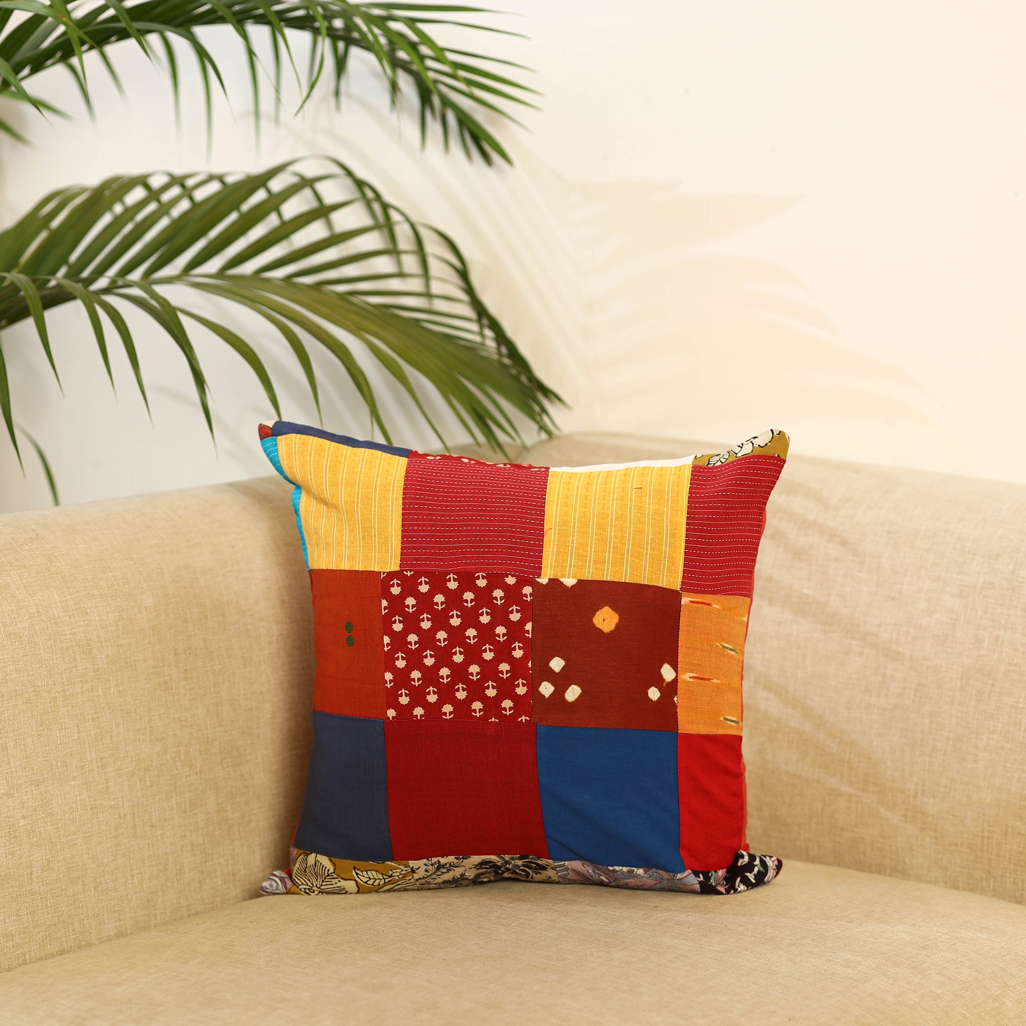 Buy Multicolor Handcrafted Cotton Patchwork Cushion Cover