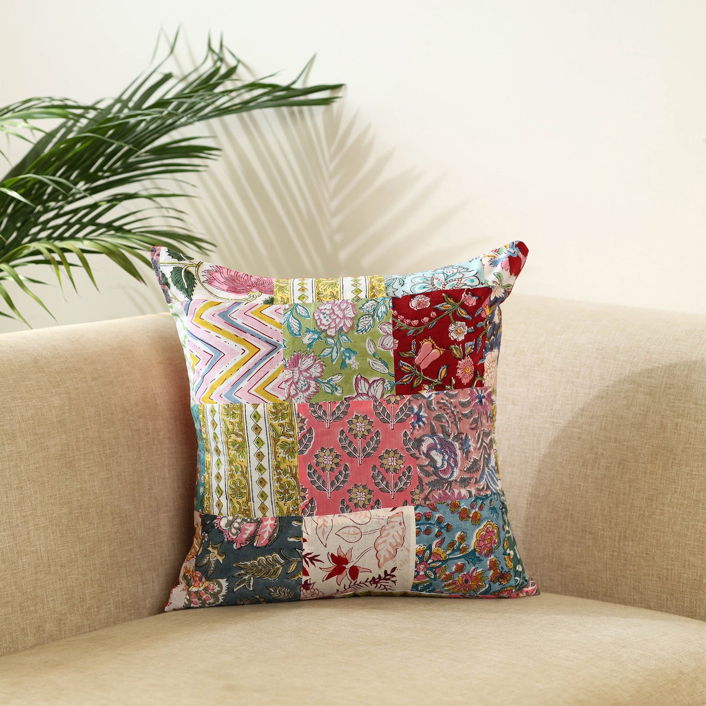 Multicolor - handcrafted cotton patchwork cushion cover 18