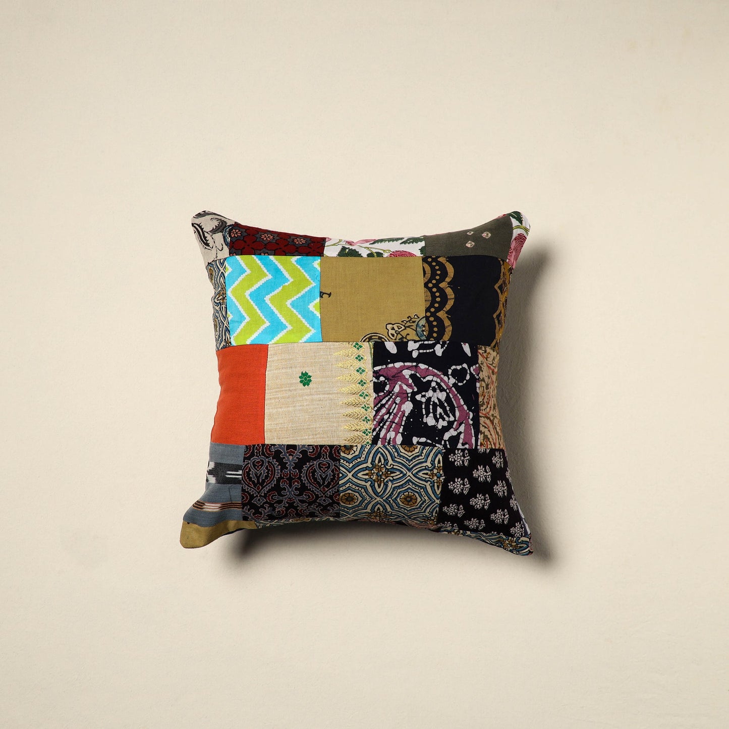 Multicolor Handcrafted Cotton Patchwork Cushion Cover