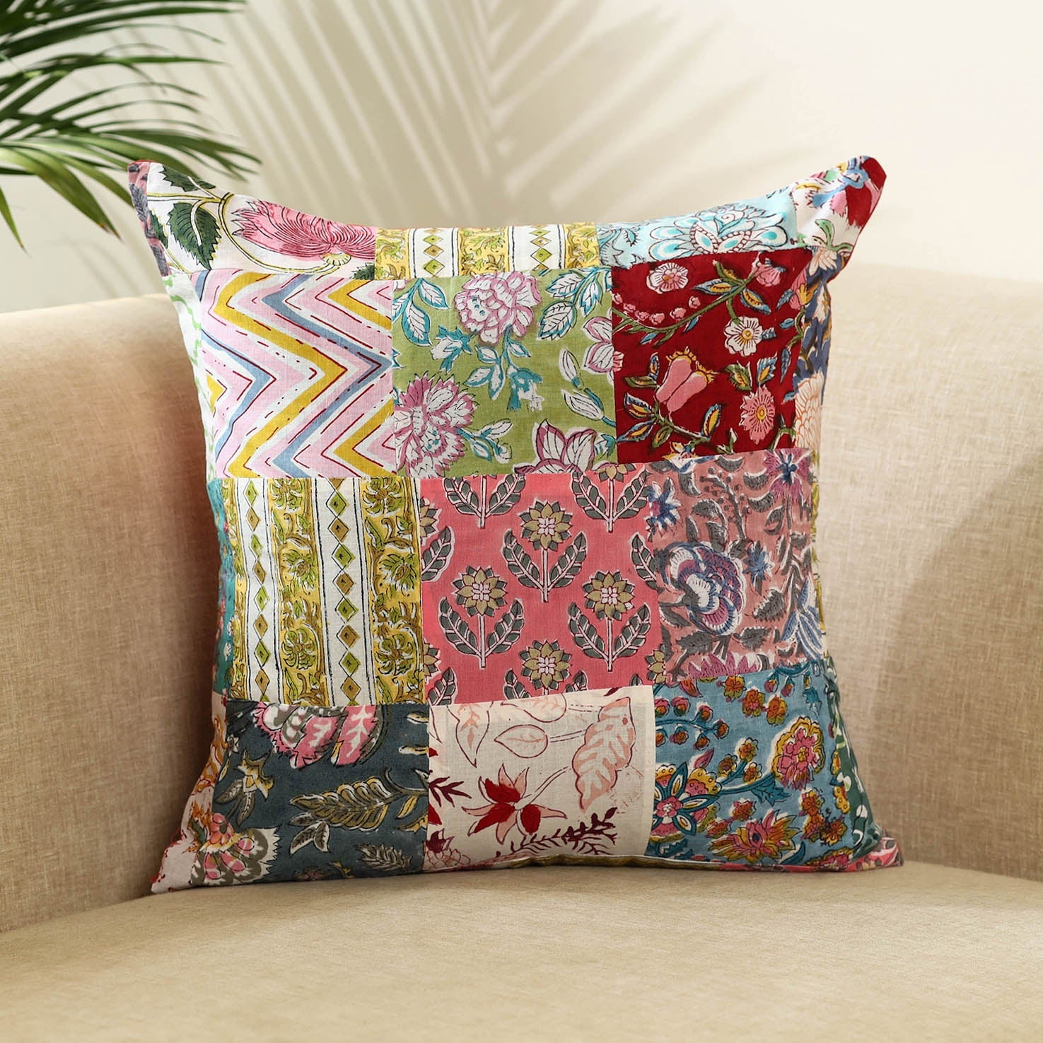 Multicolor - handcrafted cotton patchwork cushion cover 18