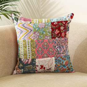 Multicolor - handcrafted cotton patchwork cushion cover 18