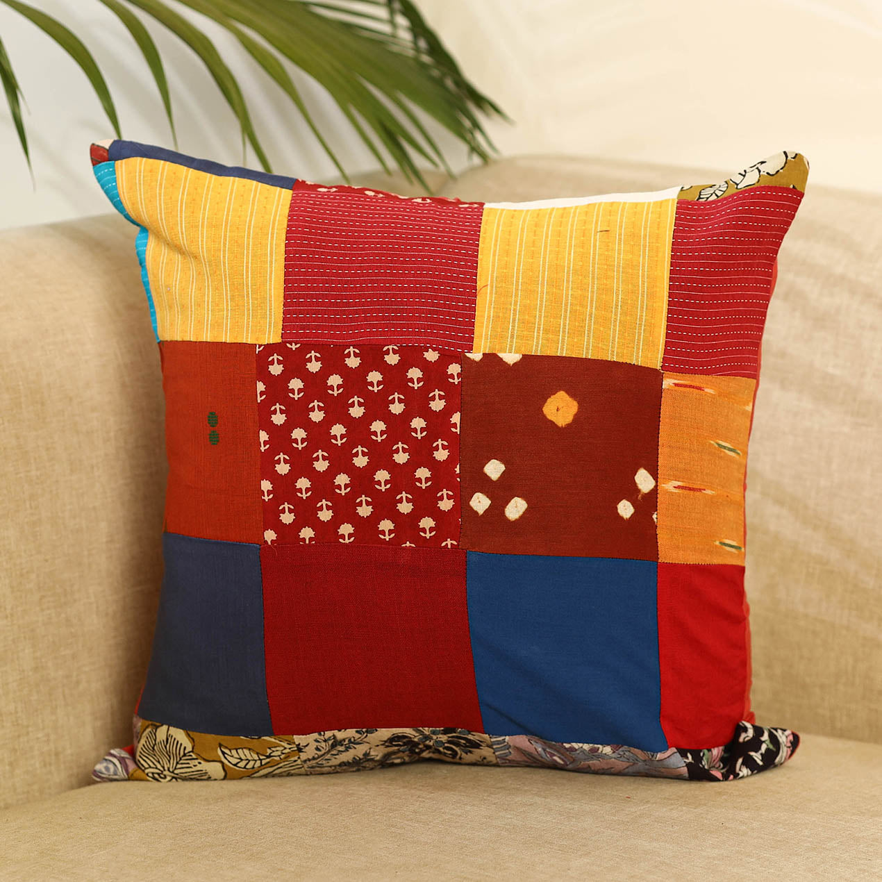 Buy Multicolor Handcrafted Cotton Patchwork Cushion Cover