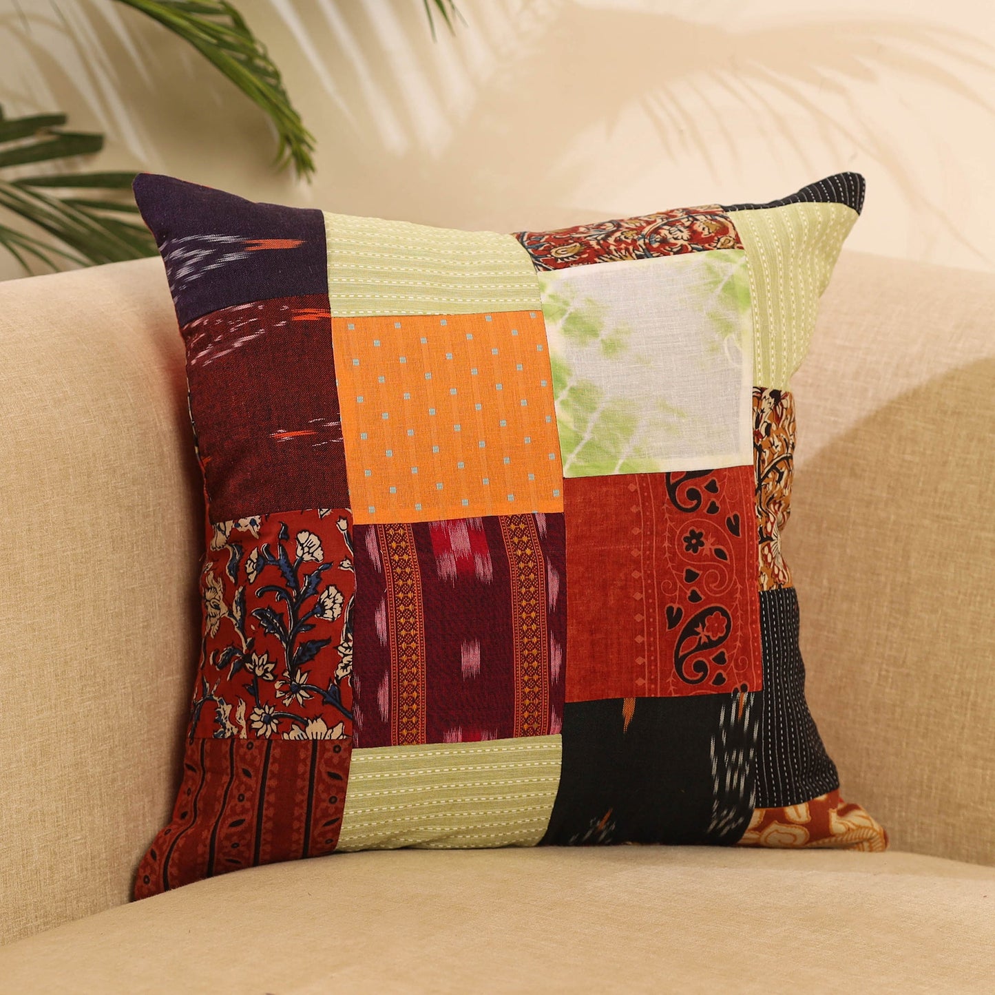 Buy Multicolor Handcrafted Cotton Patchwork Cushion Cover
