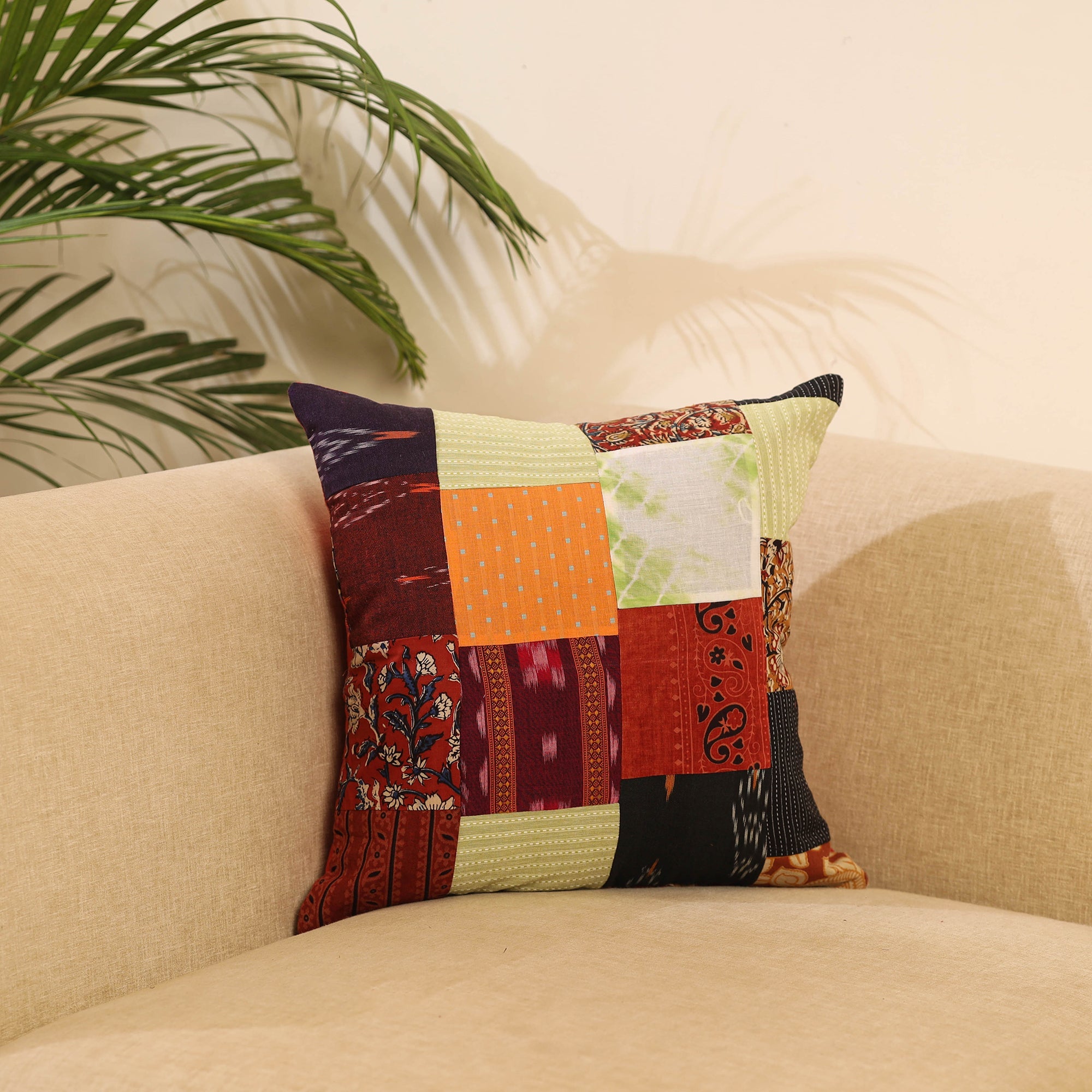 Buy Multicolor Handcrafted Cotton Patchwork Cushion Cover