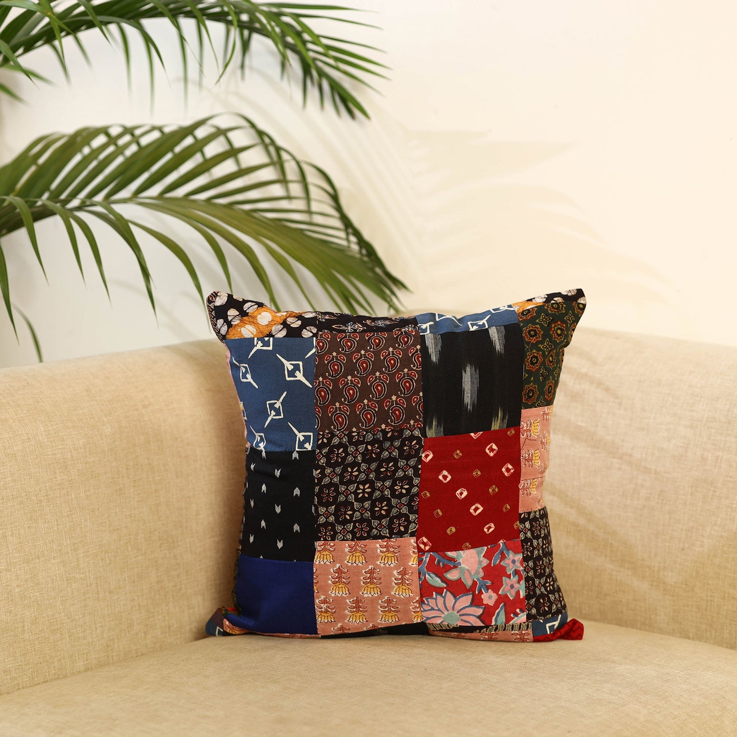 Buy Multicolor Handcrafted Cotton Patchwork Cushion Cover