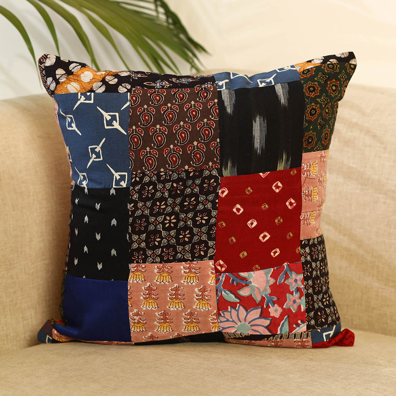 Buy Multicolor Handcrafted Cotton Patchwork Cushion Cover