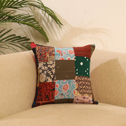 Buy Multicolor Handcrafted Cotton Patchwork Cushion Cover
