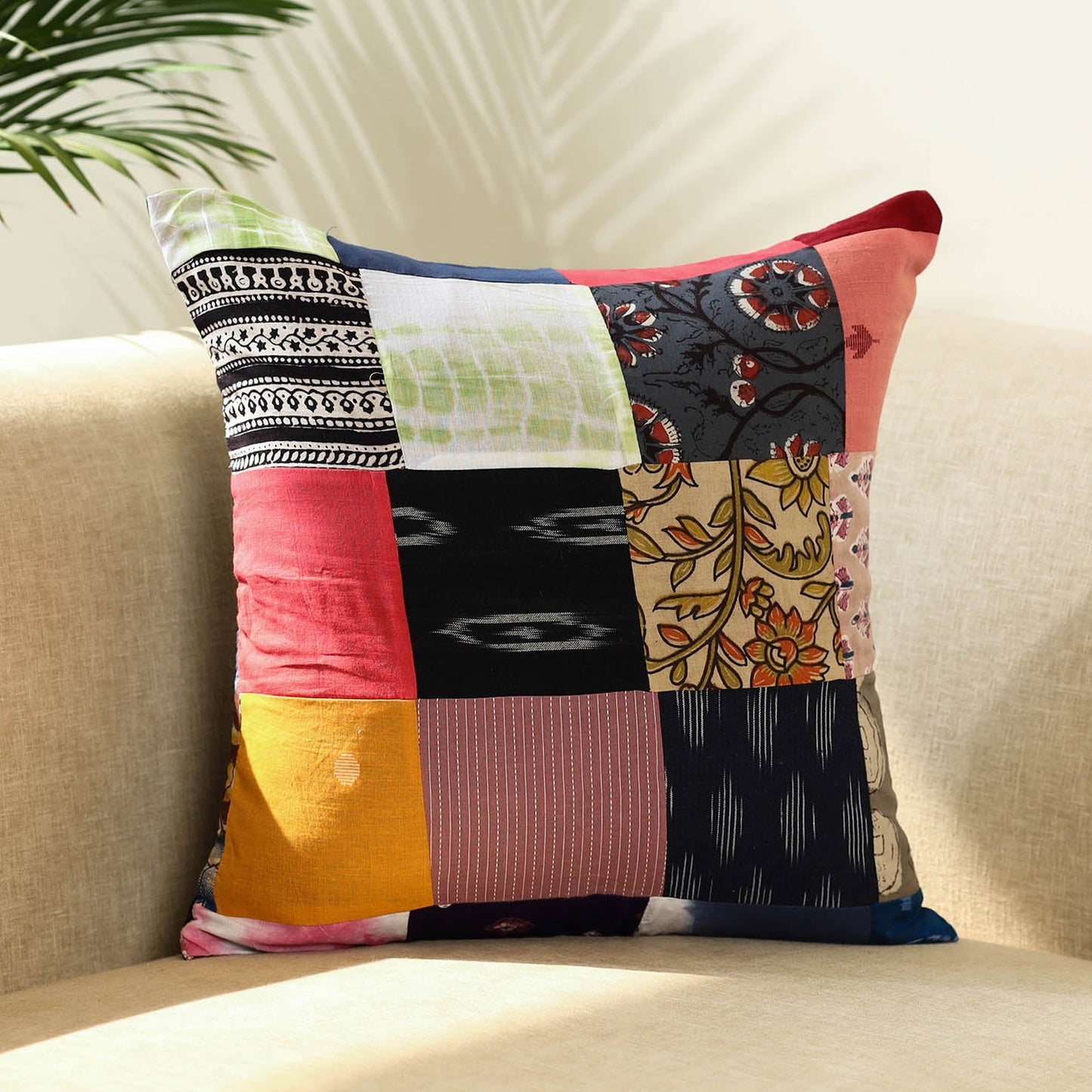 Multicolor - handcrafted cotton patchwork cushion cover 20