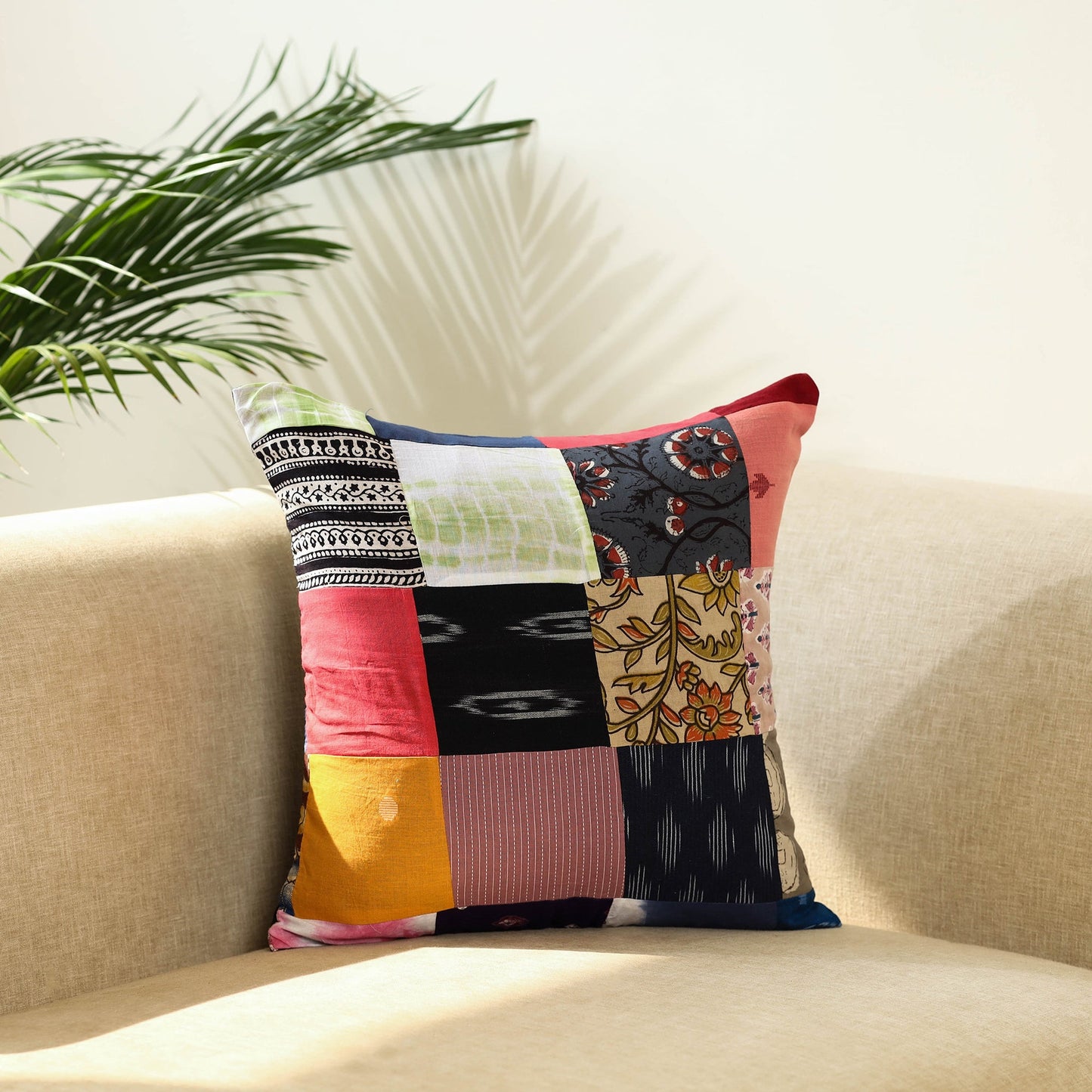 Multicolor - handcrafted cotton patchwork cushion cover 20