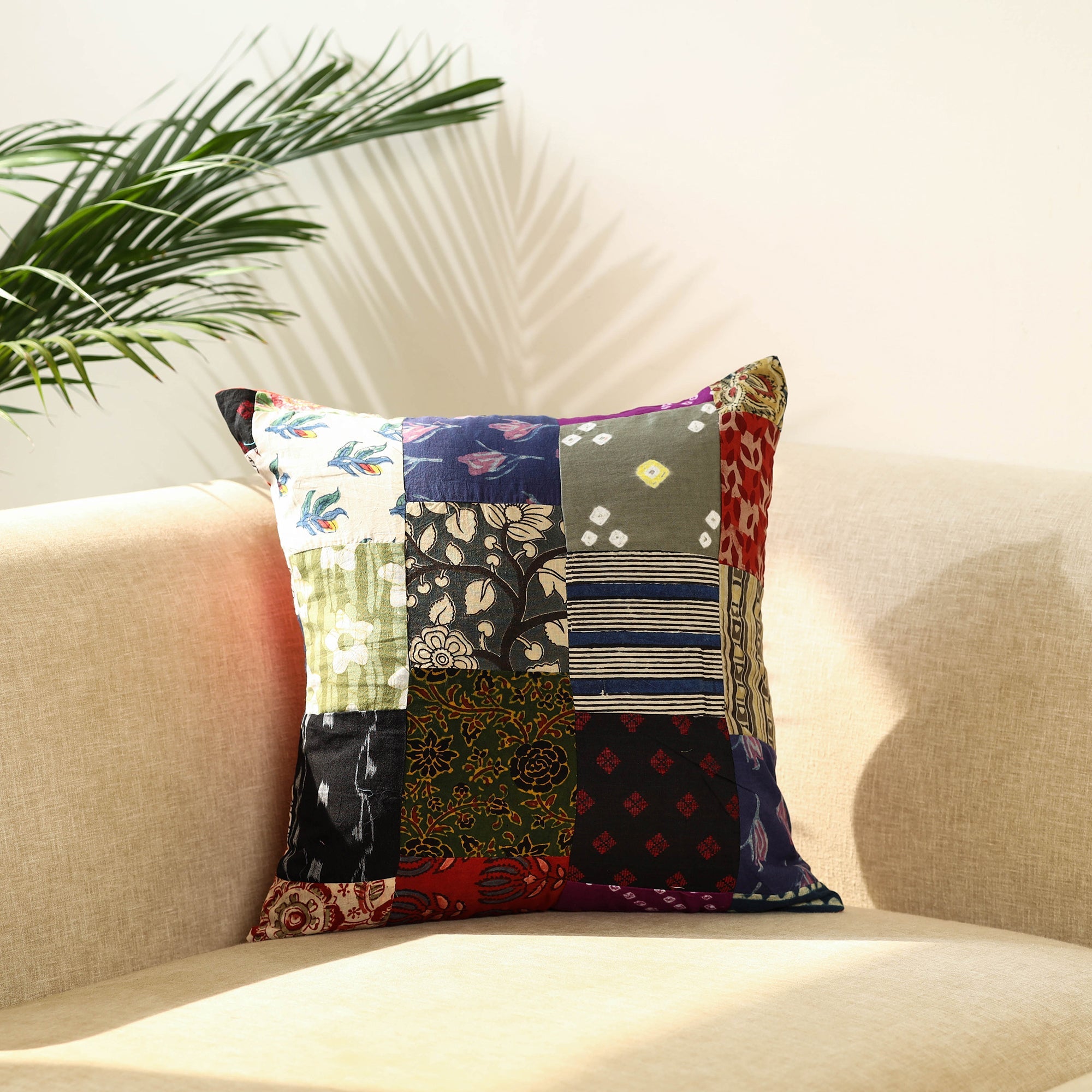  Multicolor Handcrafted Cotton Patchwork Cushion Cover