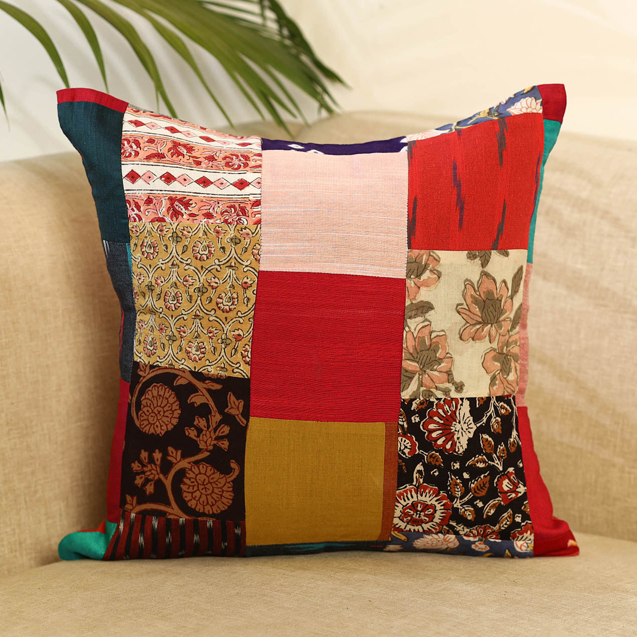Buy Multicolor Handcrafted Cotton Patchwork Cushion Cover