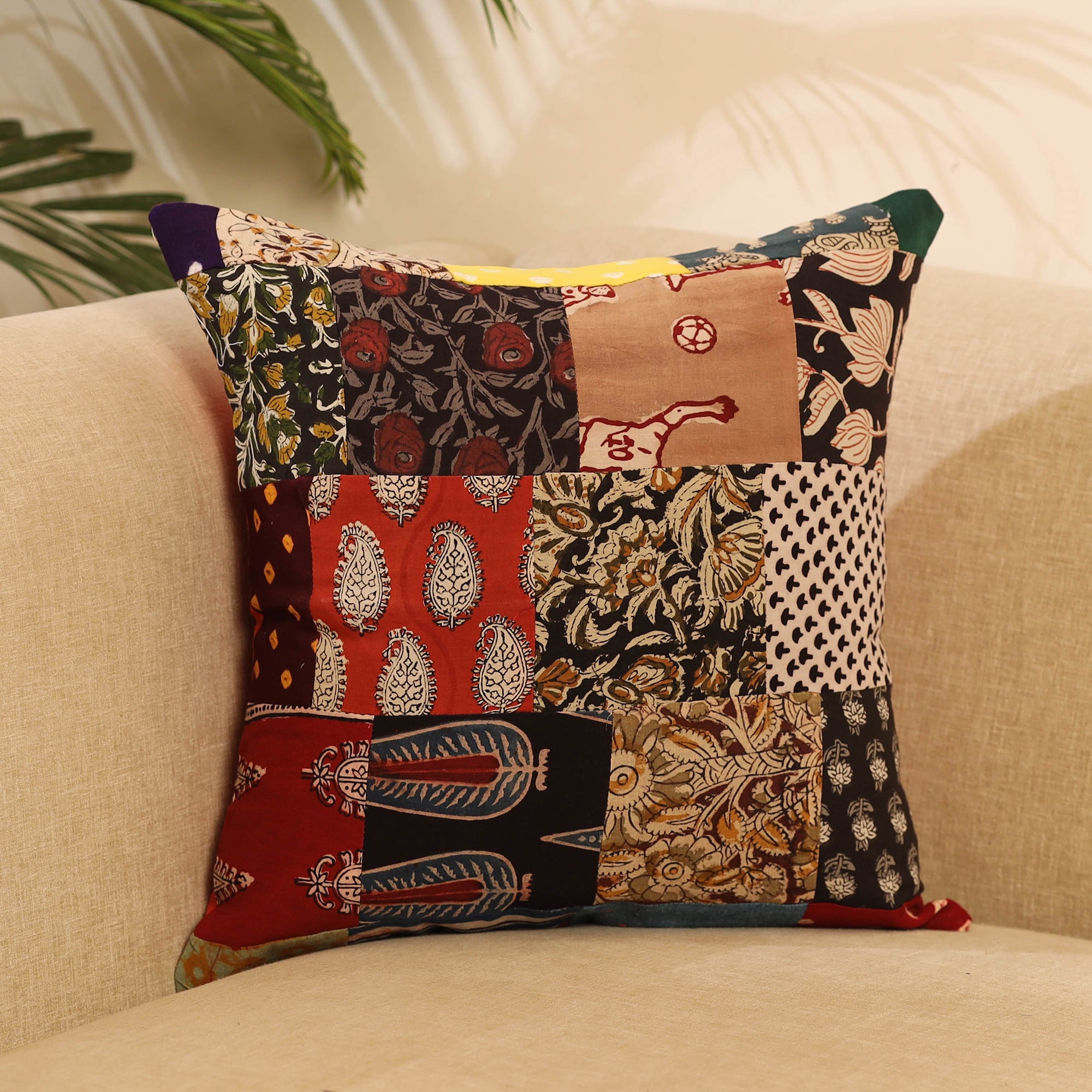  Multicolor Handcrafted Cotton Patchwork Cushion Cover