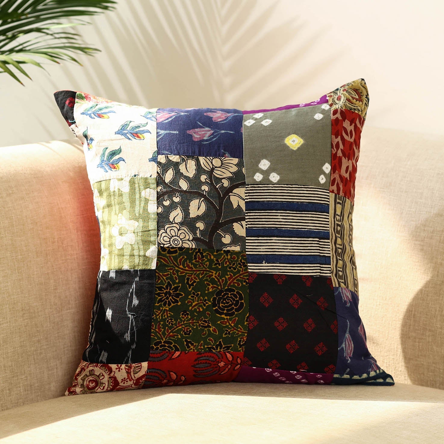  Multicolor Handcrafted Cotton Patchwork Cushion Cover