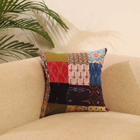 Buy Multicolor Handcrafted Cotton Patchwork Cushion Cover