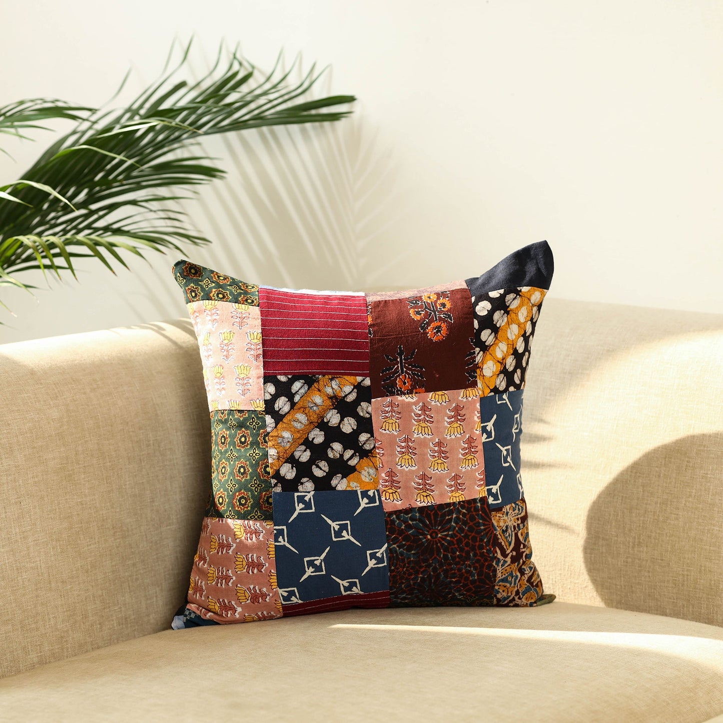 Multicolor - handcrafted cotton patchwork cushion cover 22