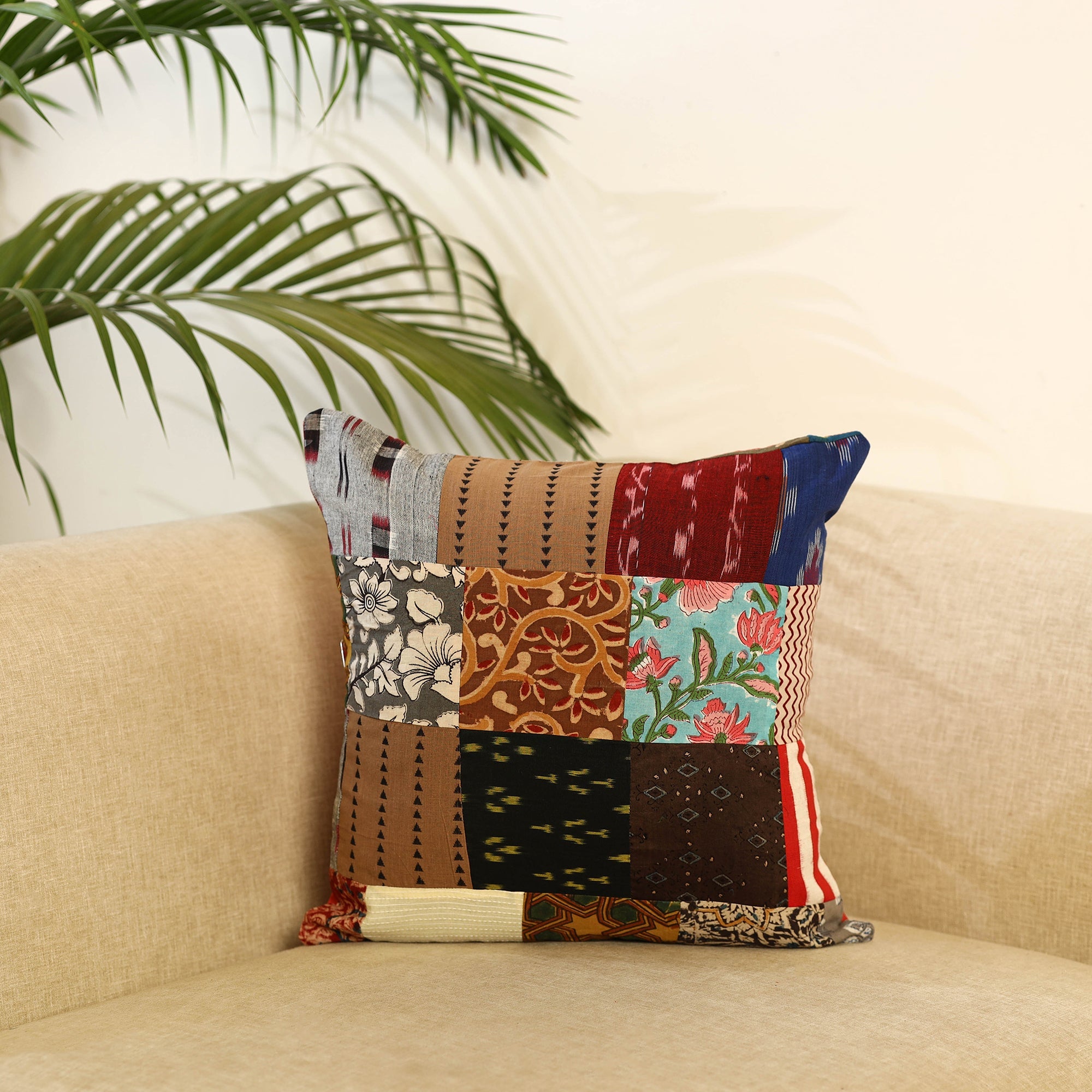 Multicolor - handcrafted cotton patchwork cushion cover 22