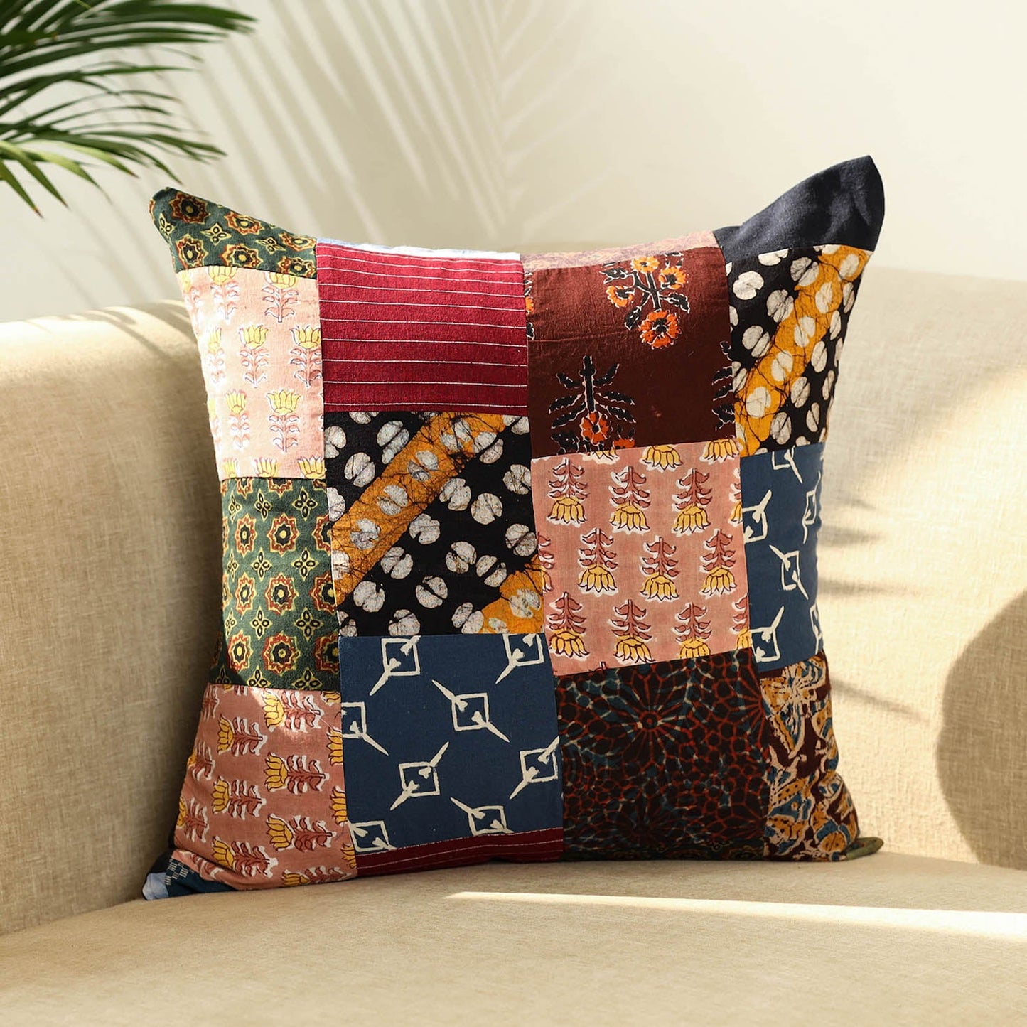 Multicolor - handcrafted cotton patchwork cushion cover 22