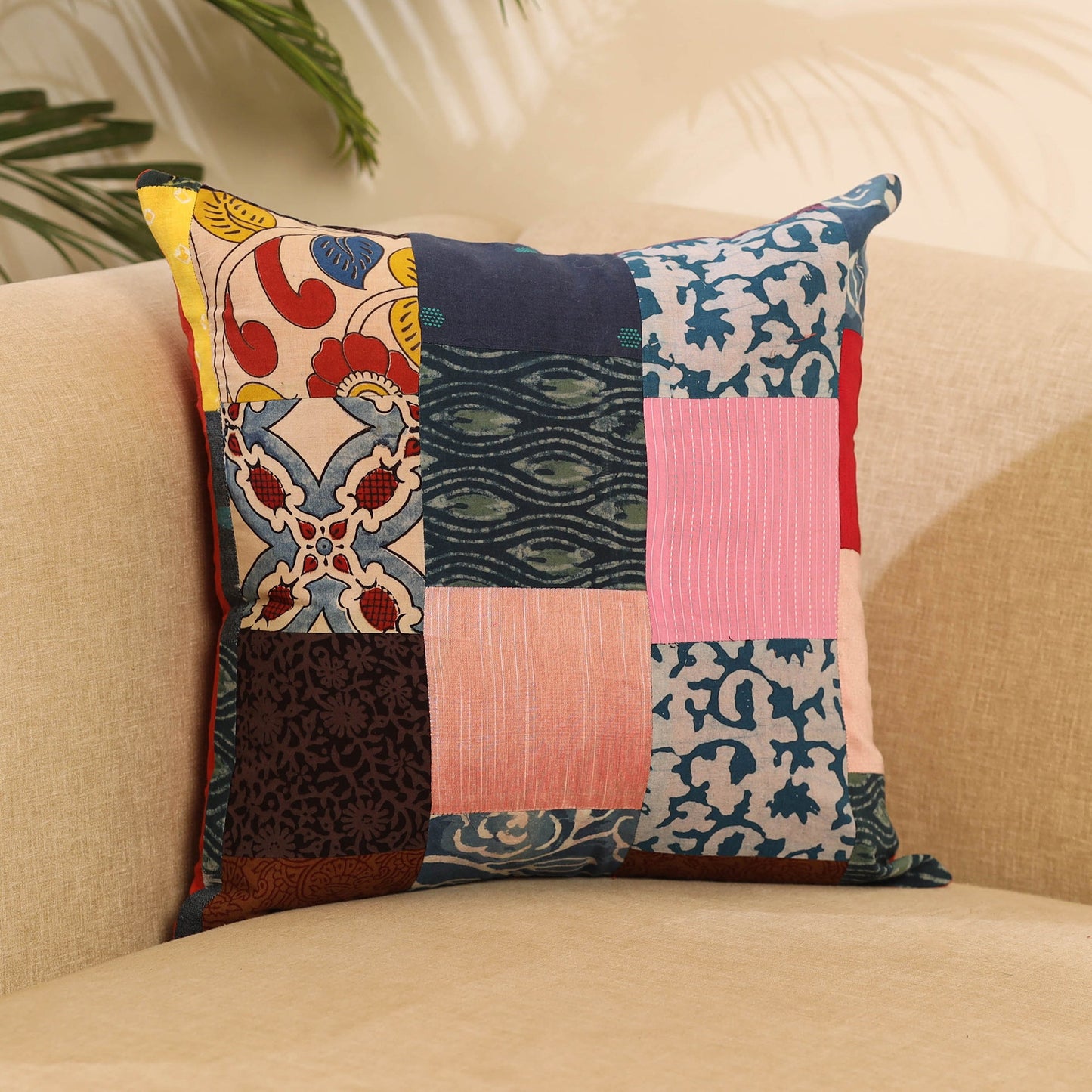 Buy Multicolor Handcrafted Cotton Patchwork Cushion Cover