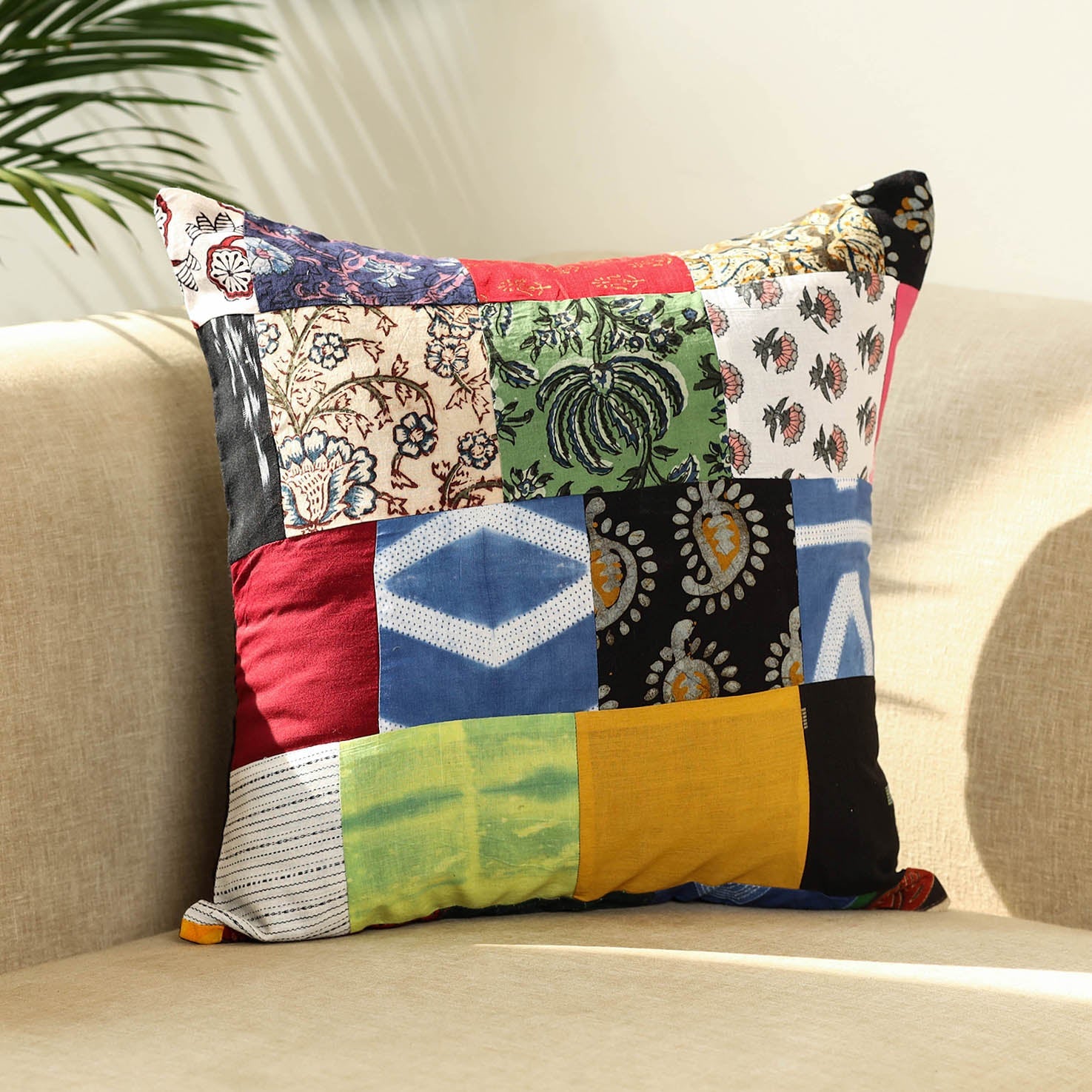 Multicolor - handcrafted cotton patchwork cushion cover 23