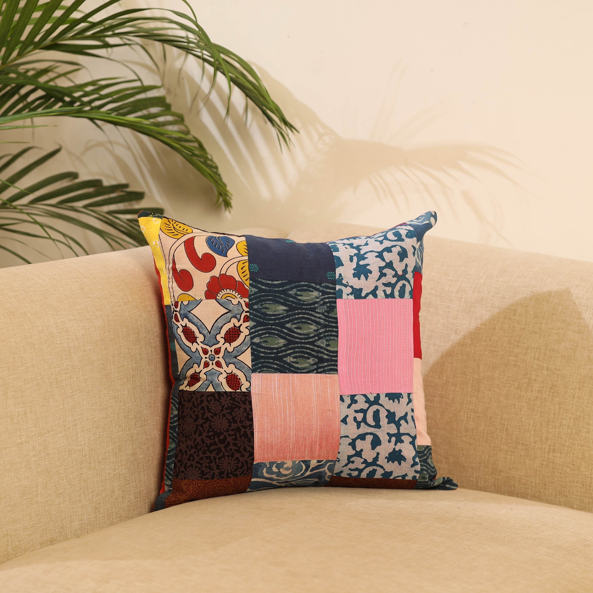 Buy Multicolor Handcrafted Cotton Patchwork Cushion Cover